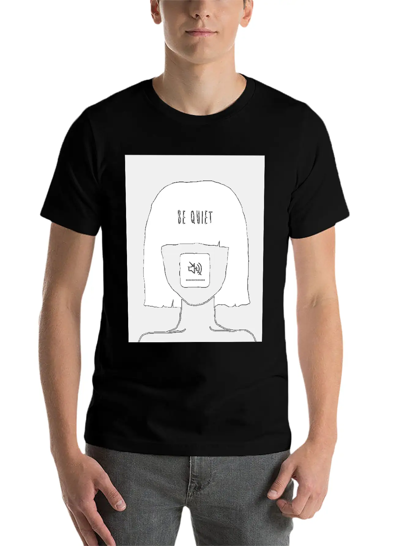 Be Quiet - Muted Mind Poster (black) Simple Everyday Graphic Tee – Lightweight Summer Wear