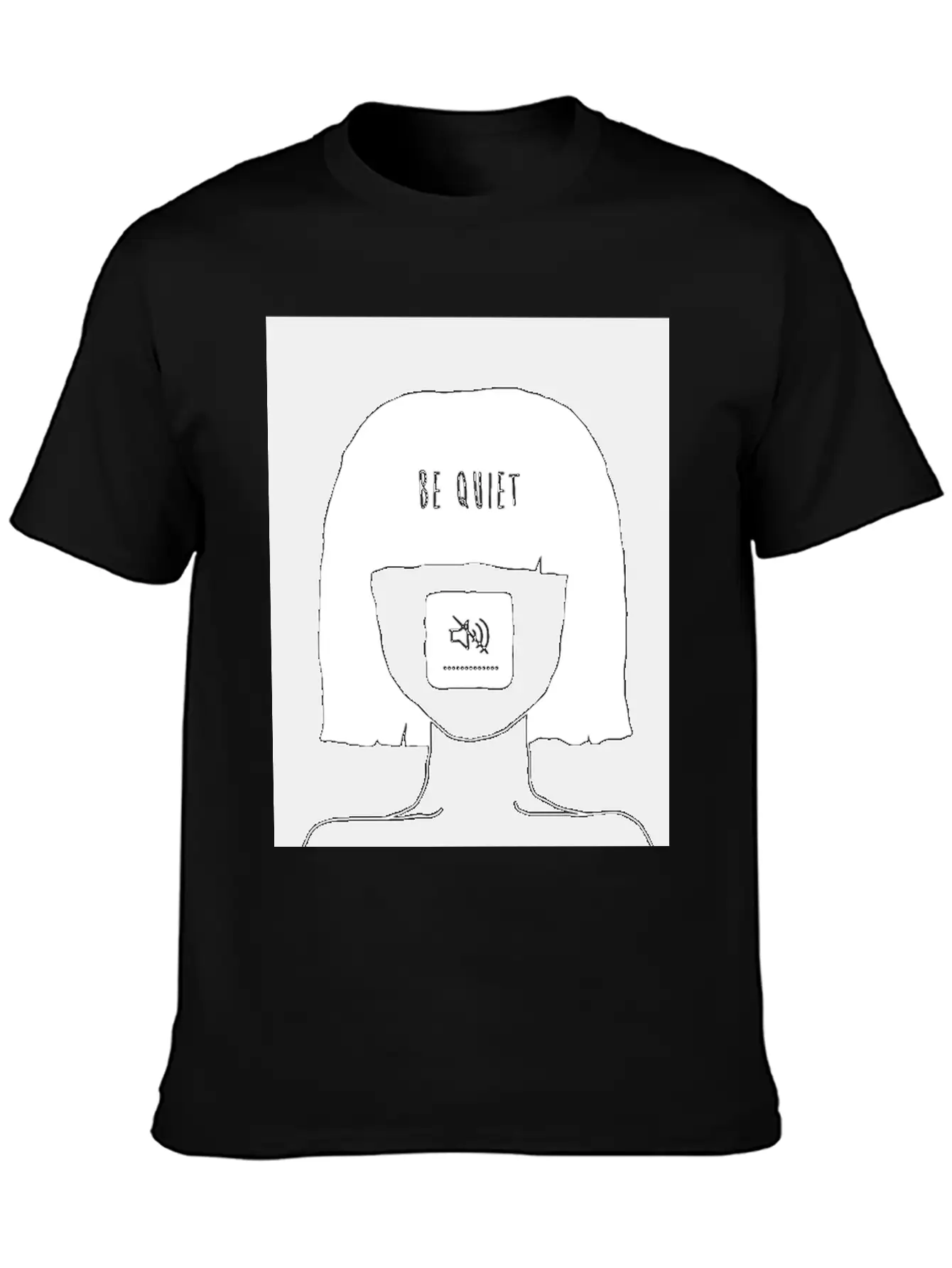 Be Quiet - Muted Mind Poster (black) Simple Everyday Graphic Tee – Lightweight Summer Wear