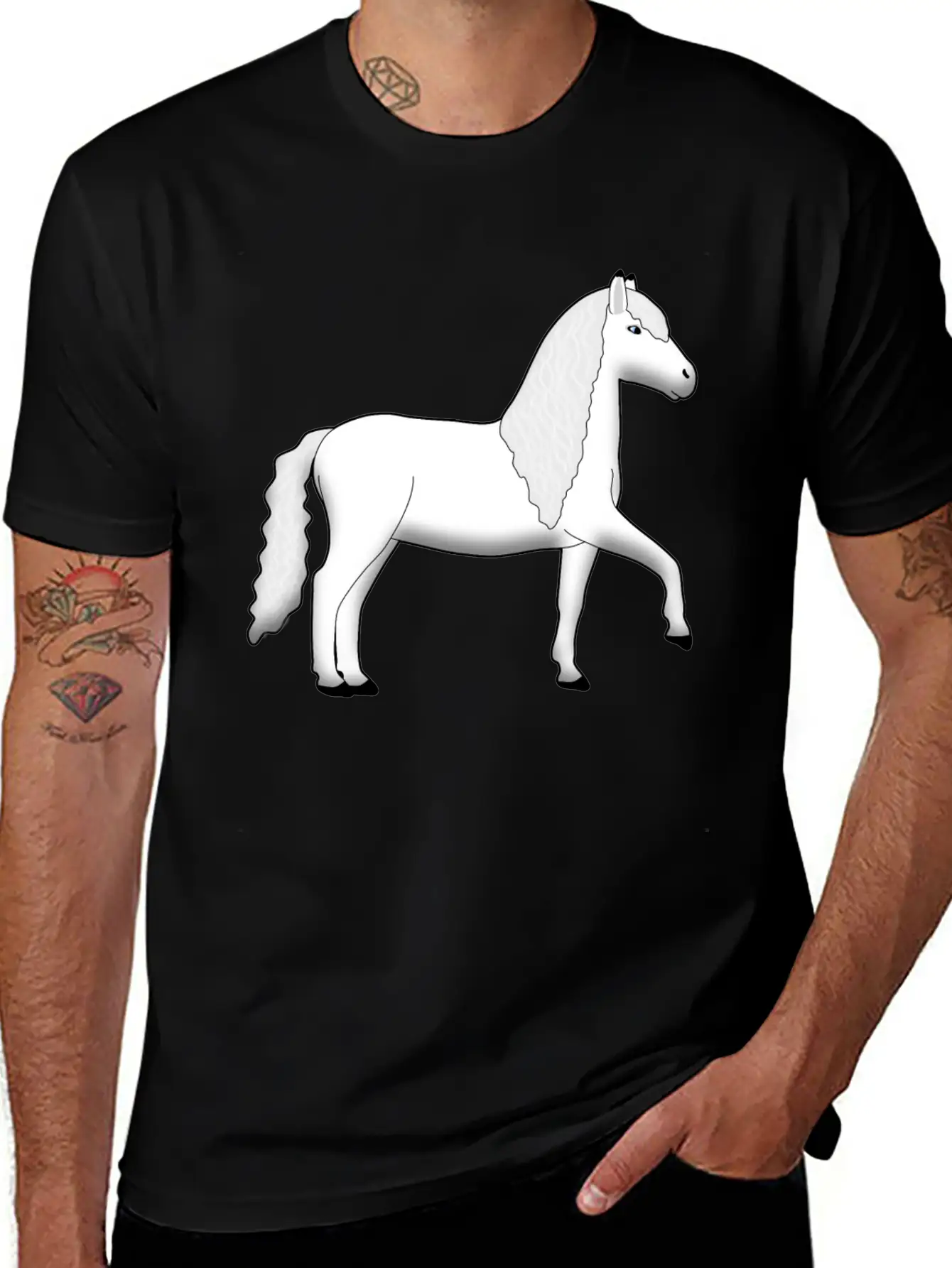 Beautiful White Horse Basic Graphic T-Shirt – Daily Comfort In Soft Cotton