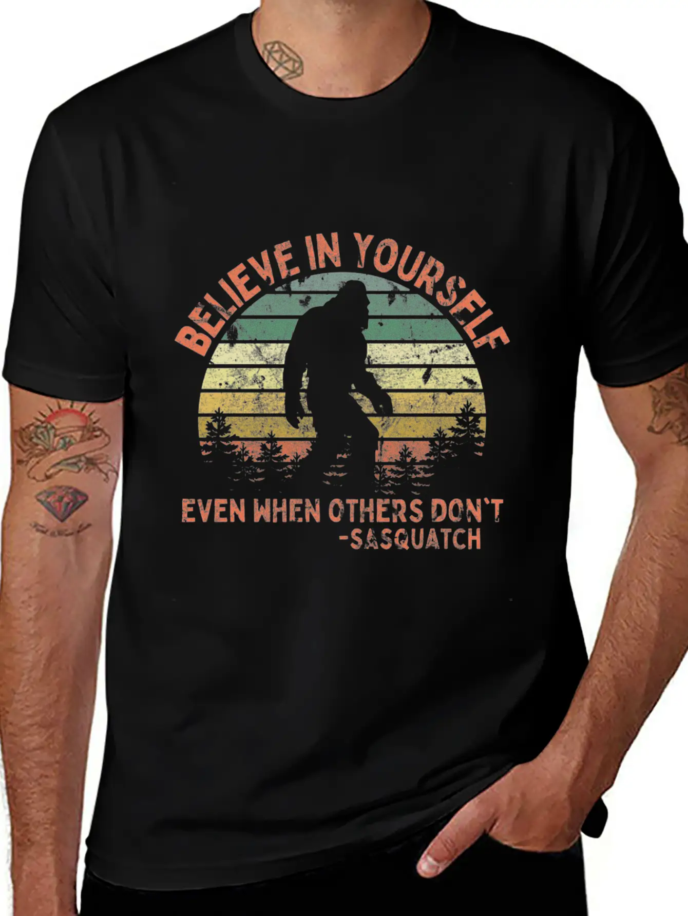 Believe In Yourself Sasquatch Motivational Bigfoot Stylish Everyday T-Shirt – Unisex Basic Cotton Tee