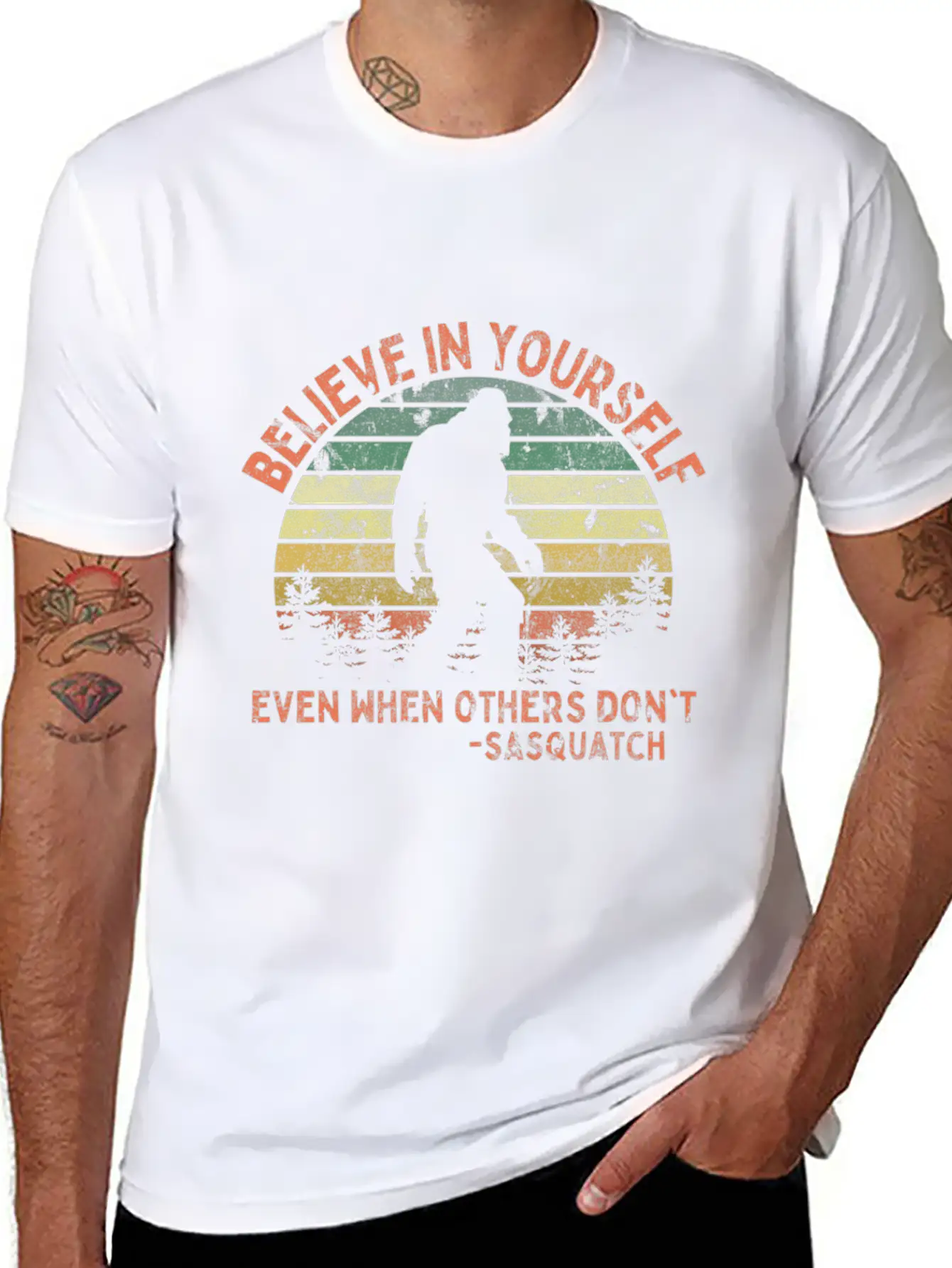 Believe In Yourself Sasquatch Motivational Bigfoot Stylish Everyday T-Shirt – Unisex Basic Cotton Tee