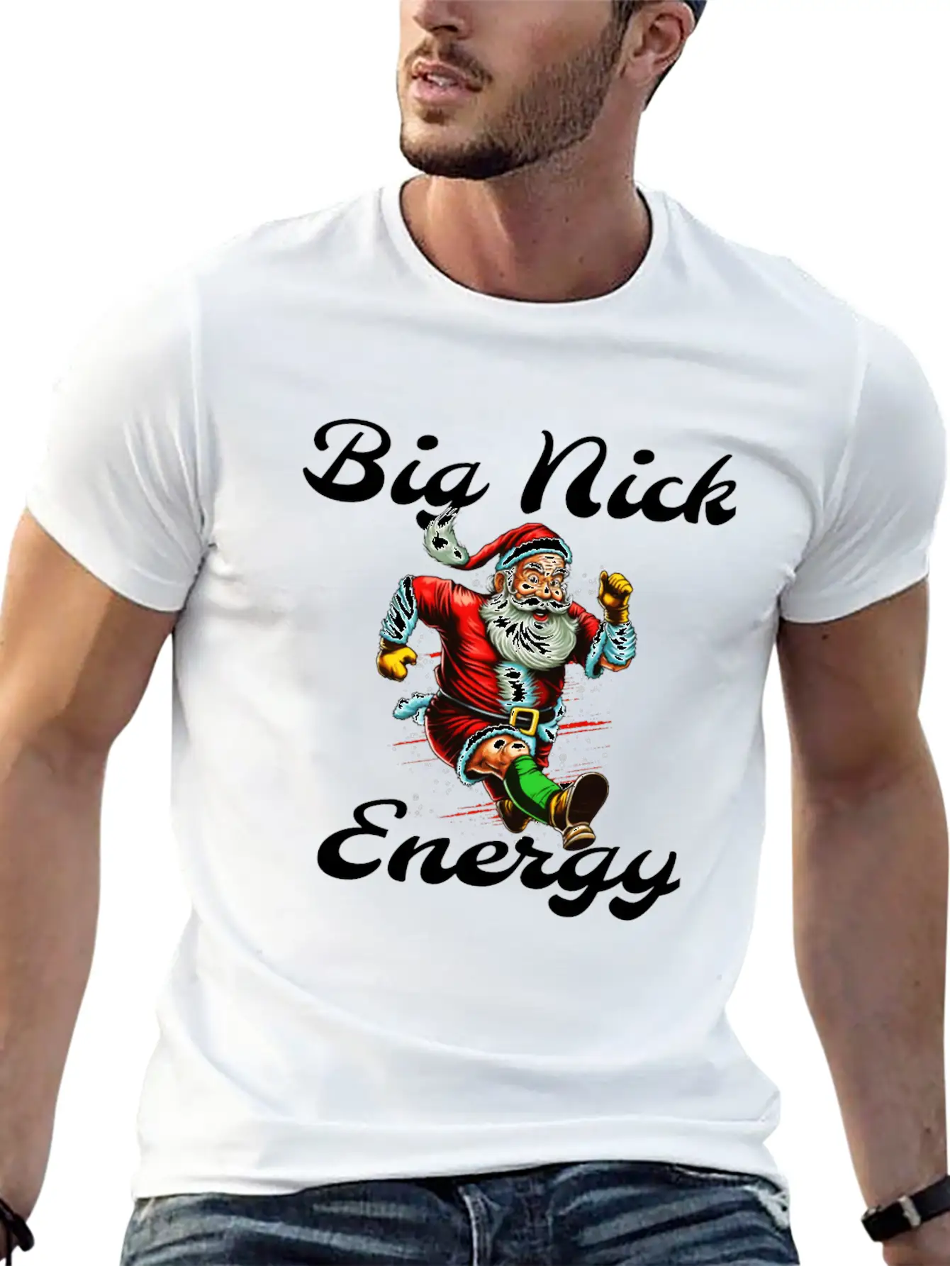 Big Nick Energy, Retro Santa Basic Graphic T-Shirt – Daily Comfort In Soft Cotton