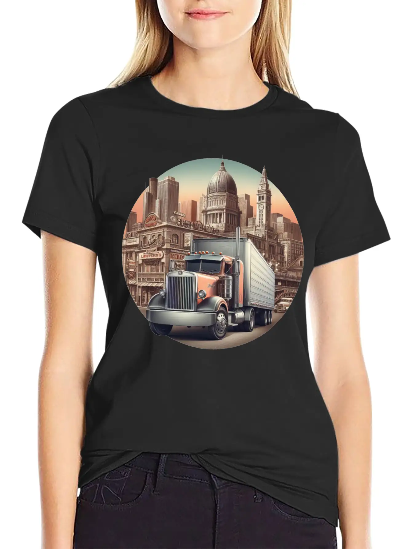 Big Rig Semi Truck Drawing Stylish Everyday T-Shirt – Unisex Basic Cotton Tee