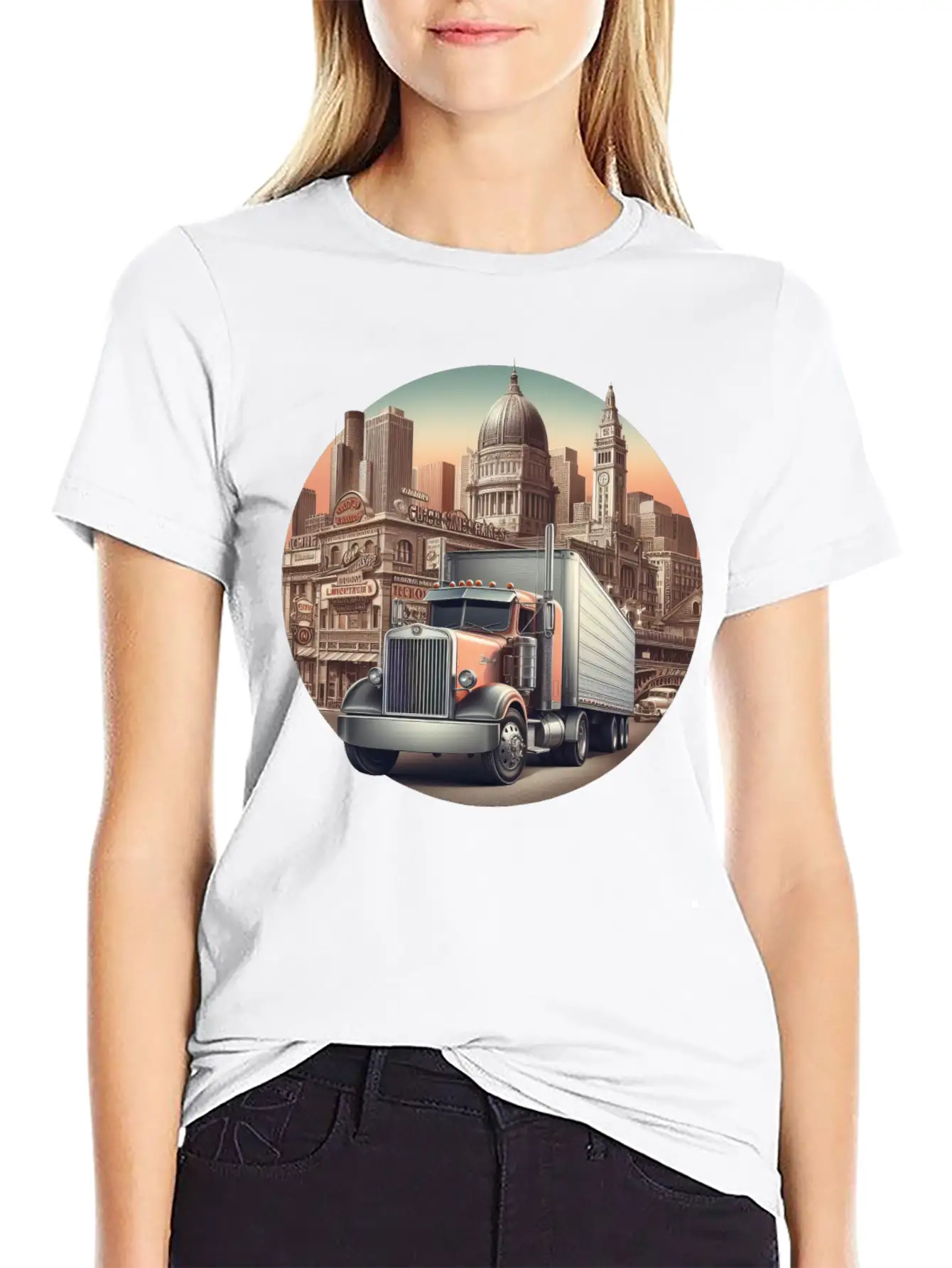 Big Rig Semi Truck Drawing Stylish Everyday T-Shirt – Unisex Basic Cotton Tee
