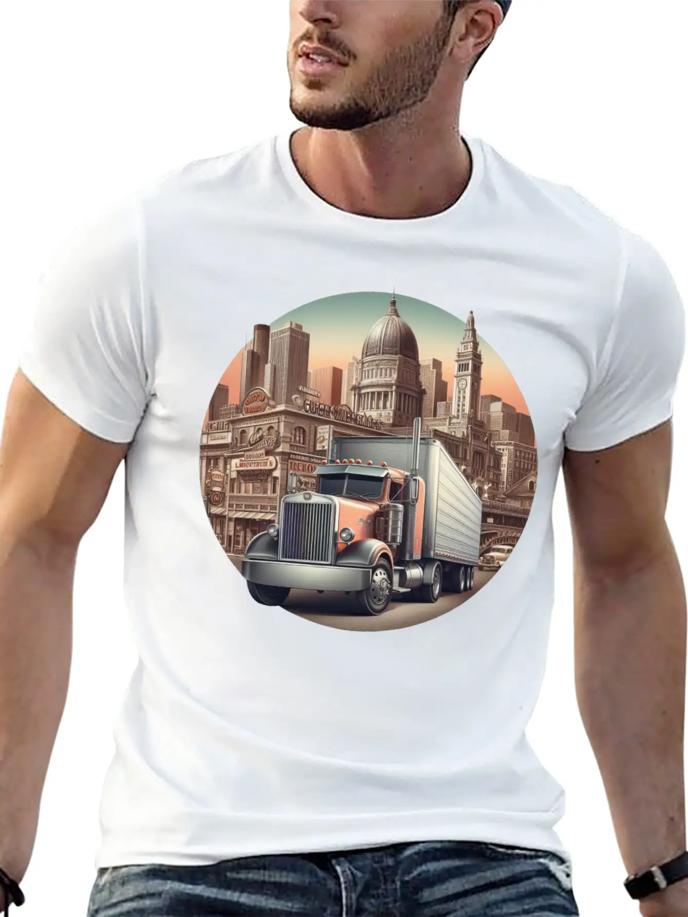 Big Rig Semi Truck Drawing Stylish Everyday T-Shirt – Unisex Basic Cotton Tee