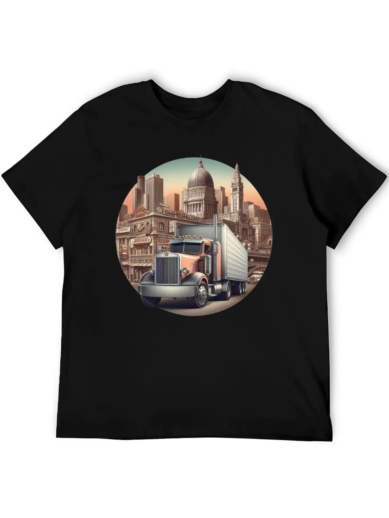 Big Rig Semi Truck Drawing Stylish Everyday T-Shirt – Unisex Basic Cotton Tee