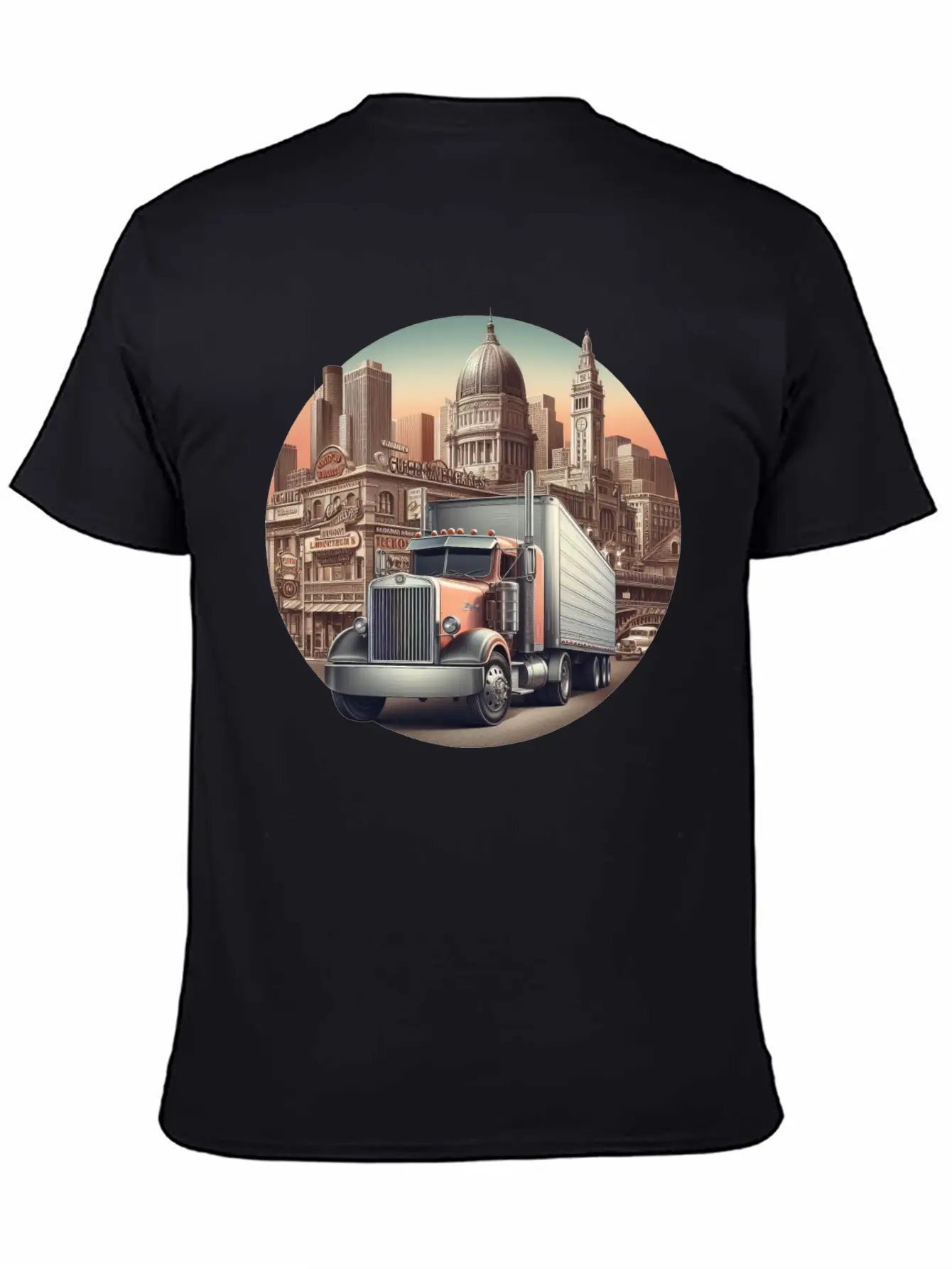 Big Rig Semi Truck Drawing Stylish Everyday T-Shirt – Unisex Basic Cotton Tee