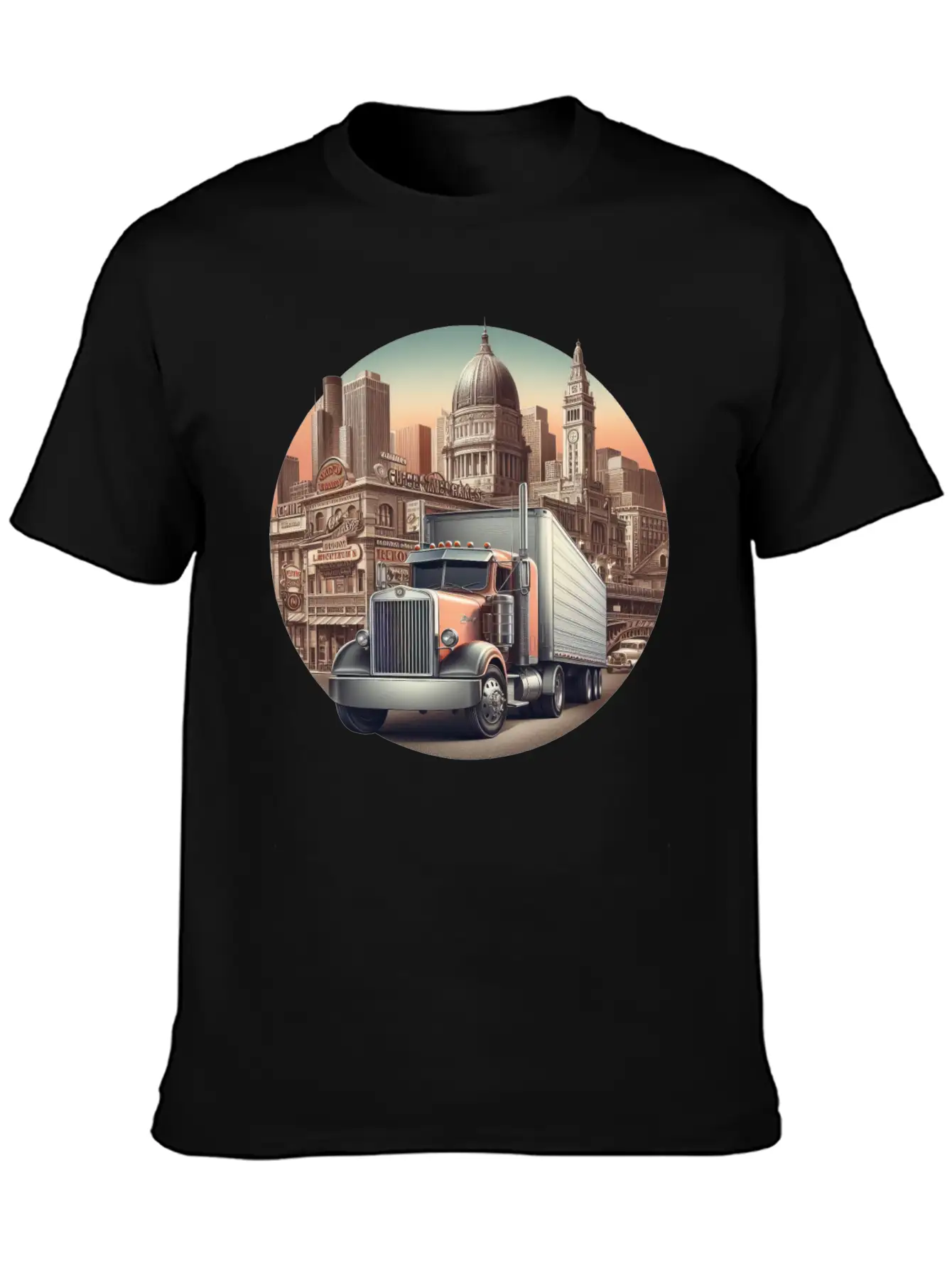 Big Rig Semi Truck Drawing Stylish Everyday T-Shirt – Unisex Basic Cotton Tee