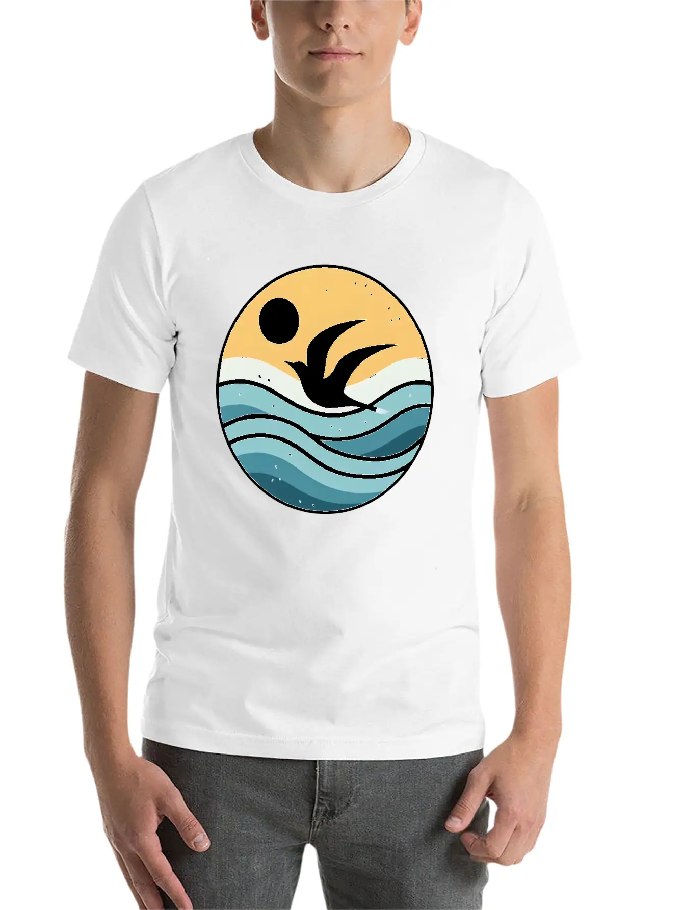 Bird Waves And The Sun Basic Graphic T-Shirt – Daily Comfort In Soft Cotton