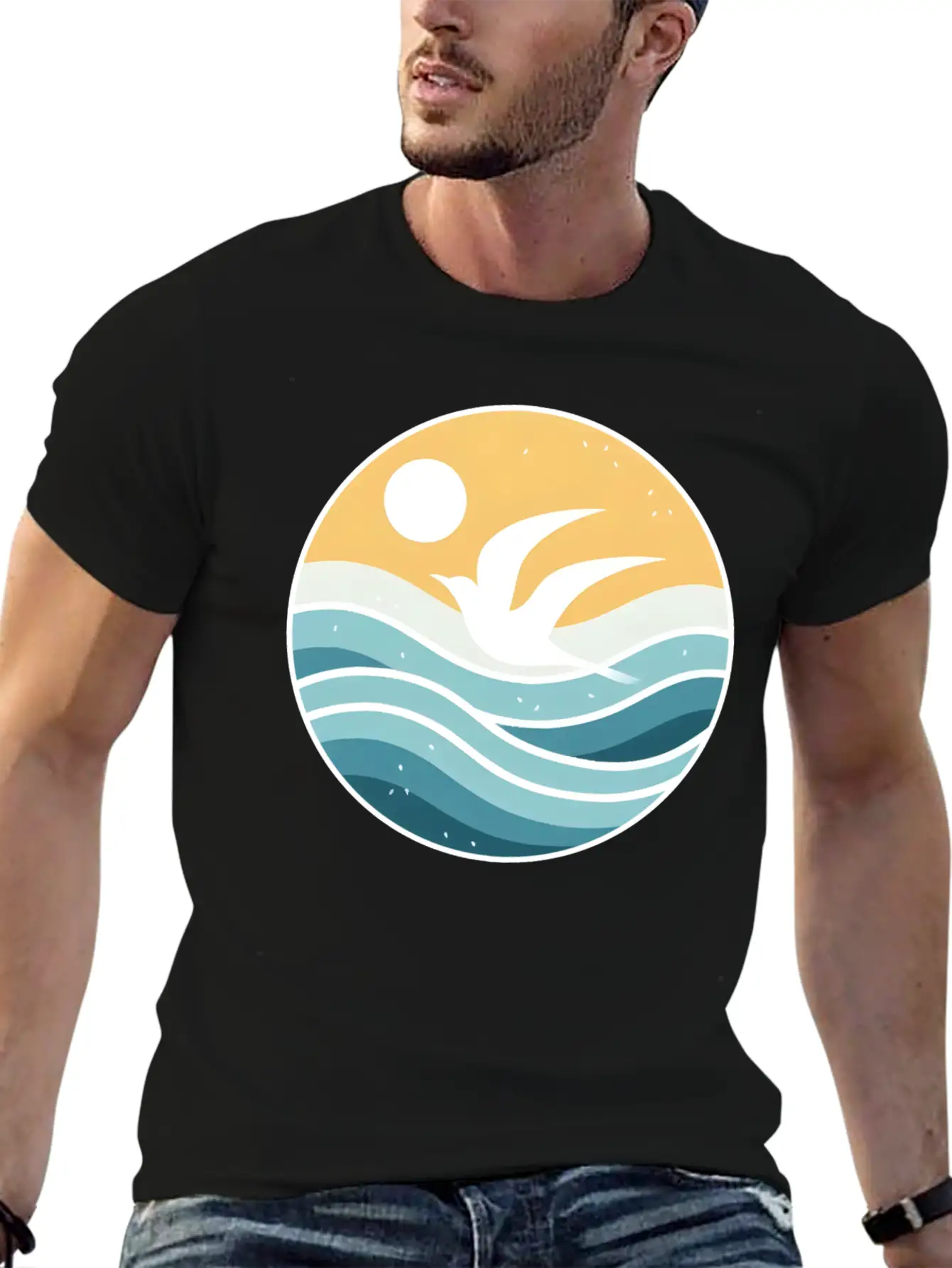 Bird Waves And The Sun Basic Graphic T-Shirt – Daily Comfort In Soft Cotton