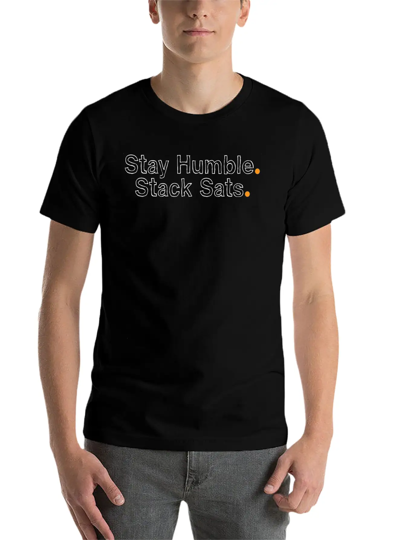 Bitcoin: Stay Humble Stack Sats - Handwritten Font Basic Graphic T-Shirt – Daily Comfort In Soft Cotton