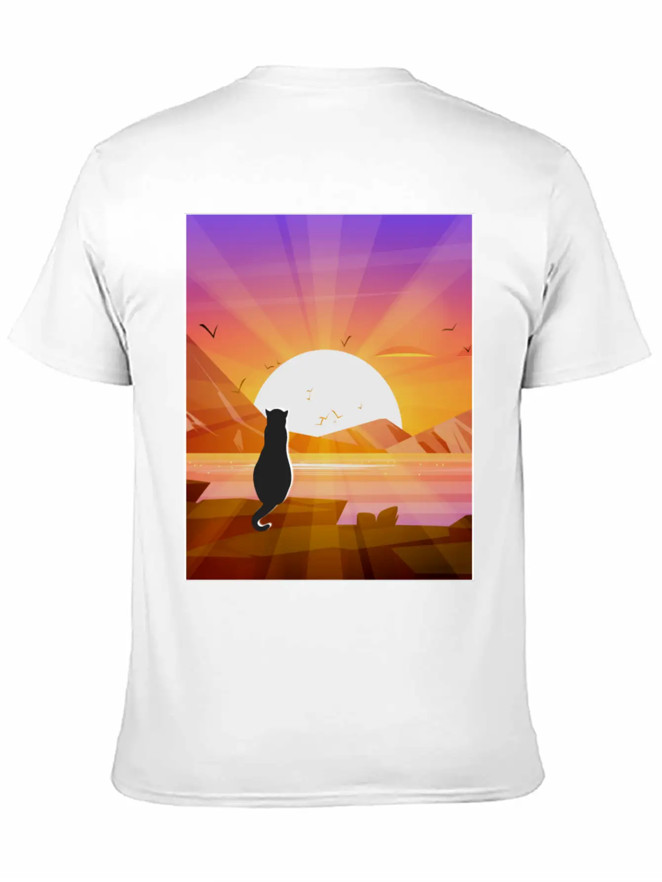 Black Cat Watching Sunset / Cute Cat Sunset Stylish Everyday T-Shirt – Unisex Basic Cotton Tee