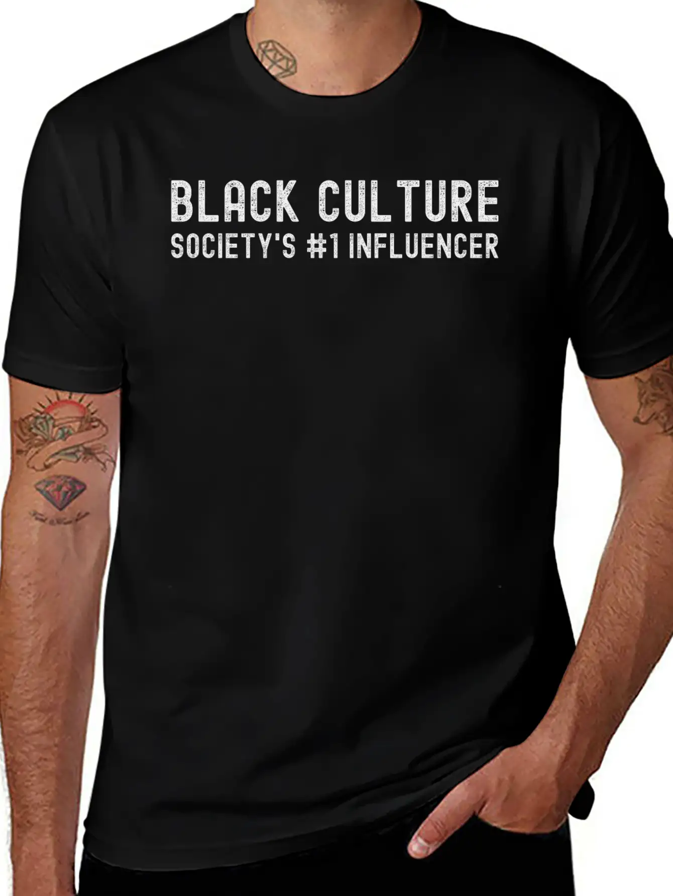 BLACK CULTURE Society's #1 Influencer (distressed) Stylish Everyday T-Shirt – Unisex Basic Cotton Tee