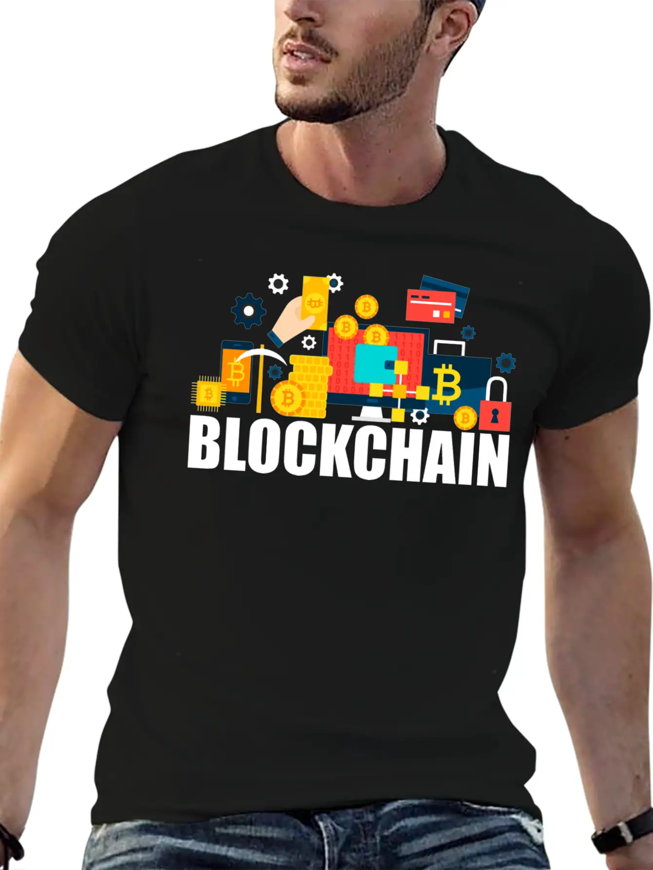 Blockchain Cryptocurrency Digital Mining Bitcoin Stylish Everyday T-Shirt – Unisex Basic Cotton Tee