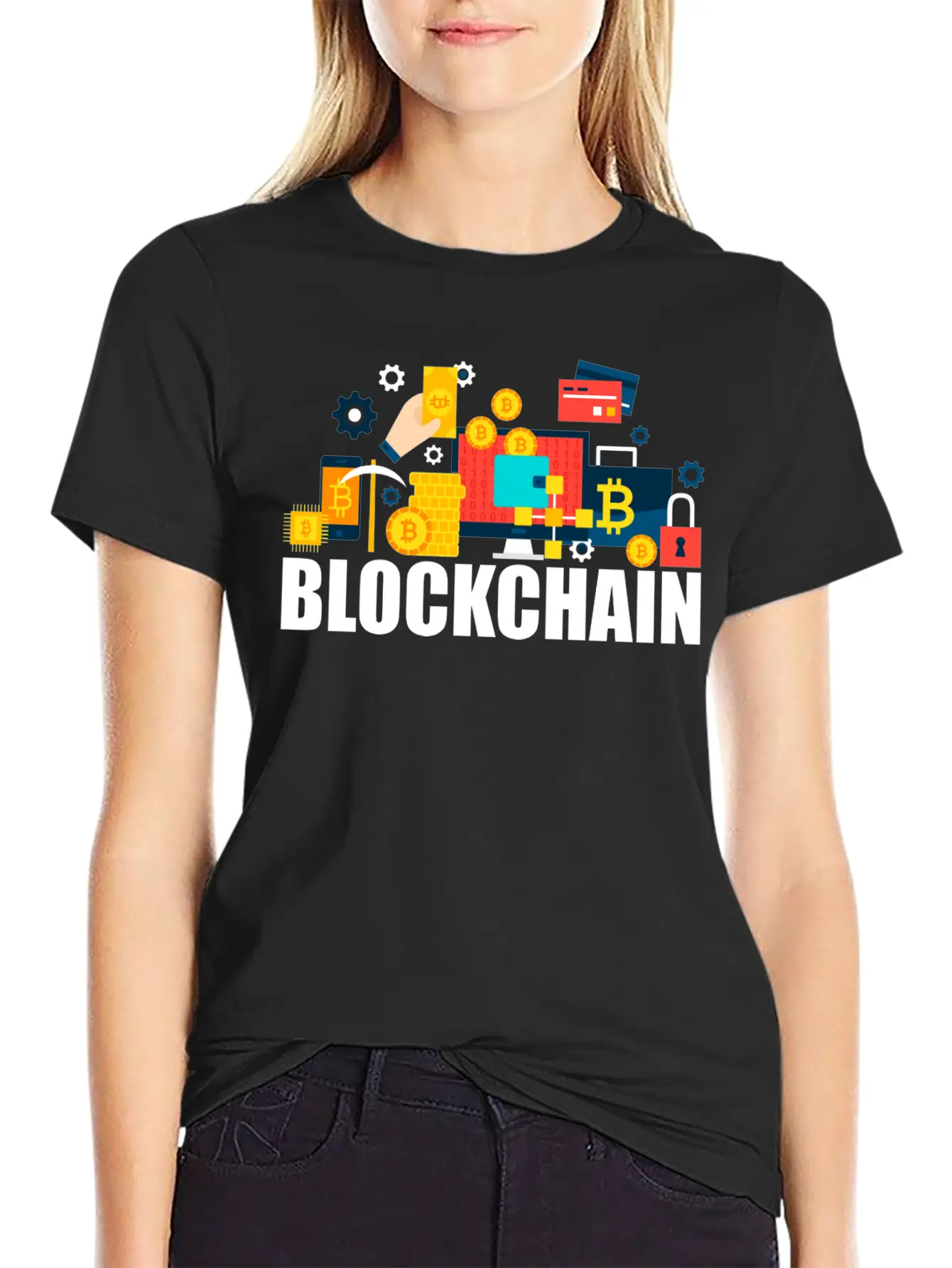 Blockchain Cryptocurrency Digital Mining Bitcoin Stylish Everyday T-Shirt – Unisex Basic Cotton Tee