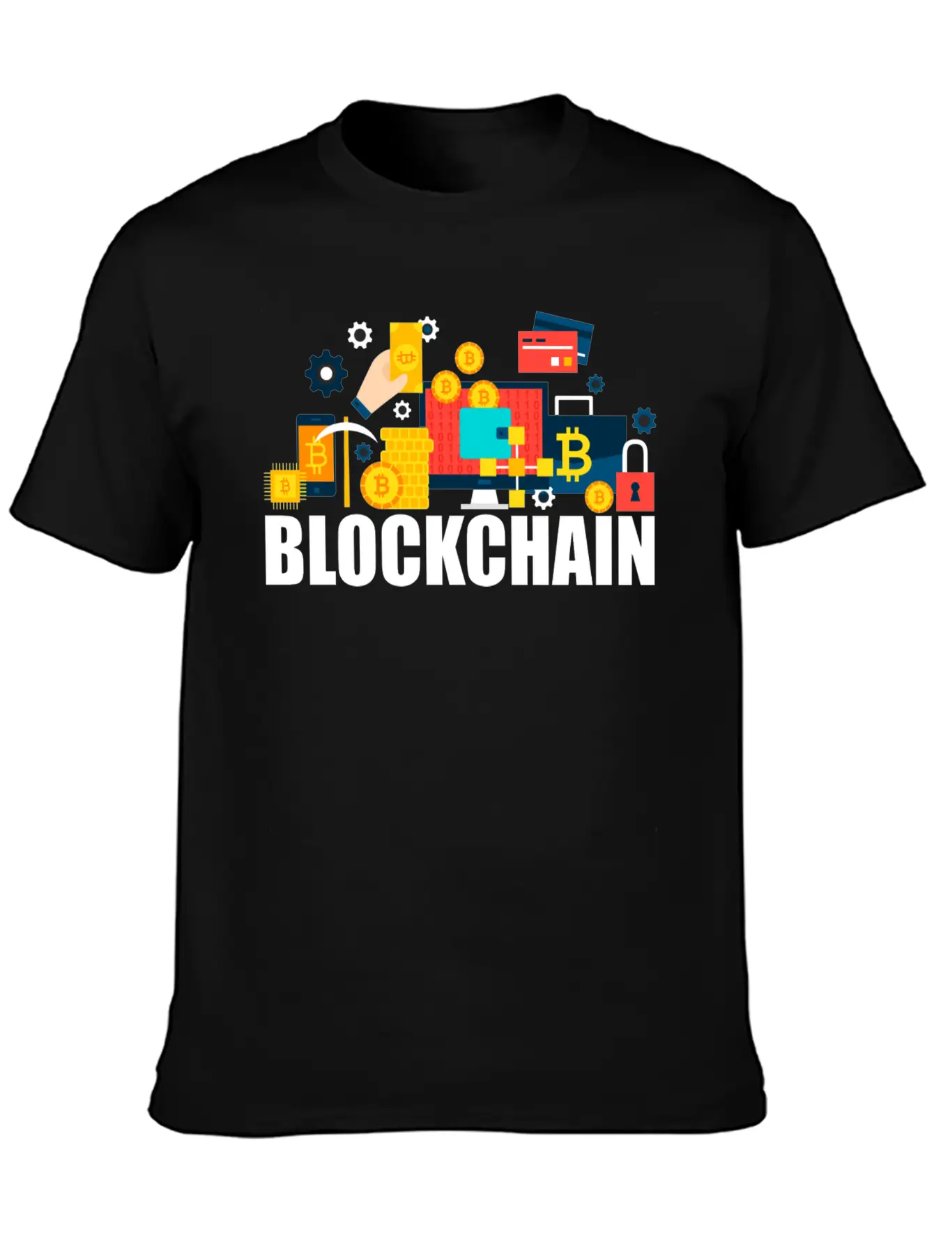 Blockchain Cryptocurrency Digital Mining Bitcoin Stylish Everyday T-Shirt – Unisex Basic Cotton Tee