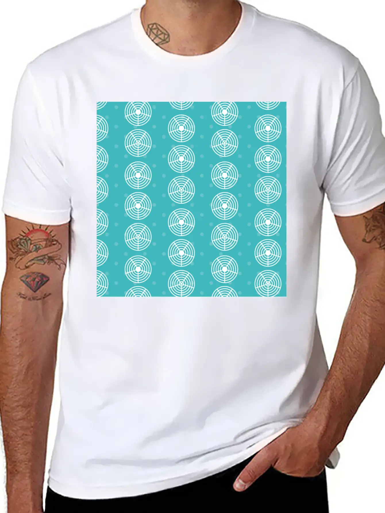 Blue Circle Stove Pattern Simple Everyday Graphic Tee – Lightweight Summer Wear