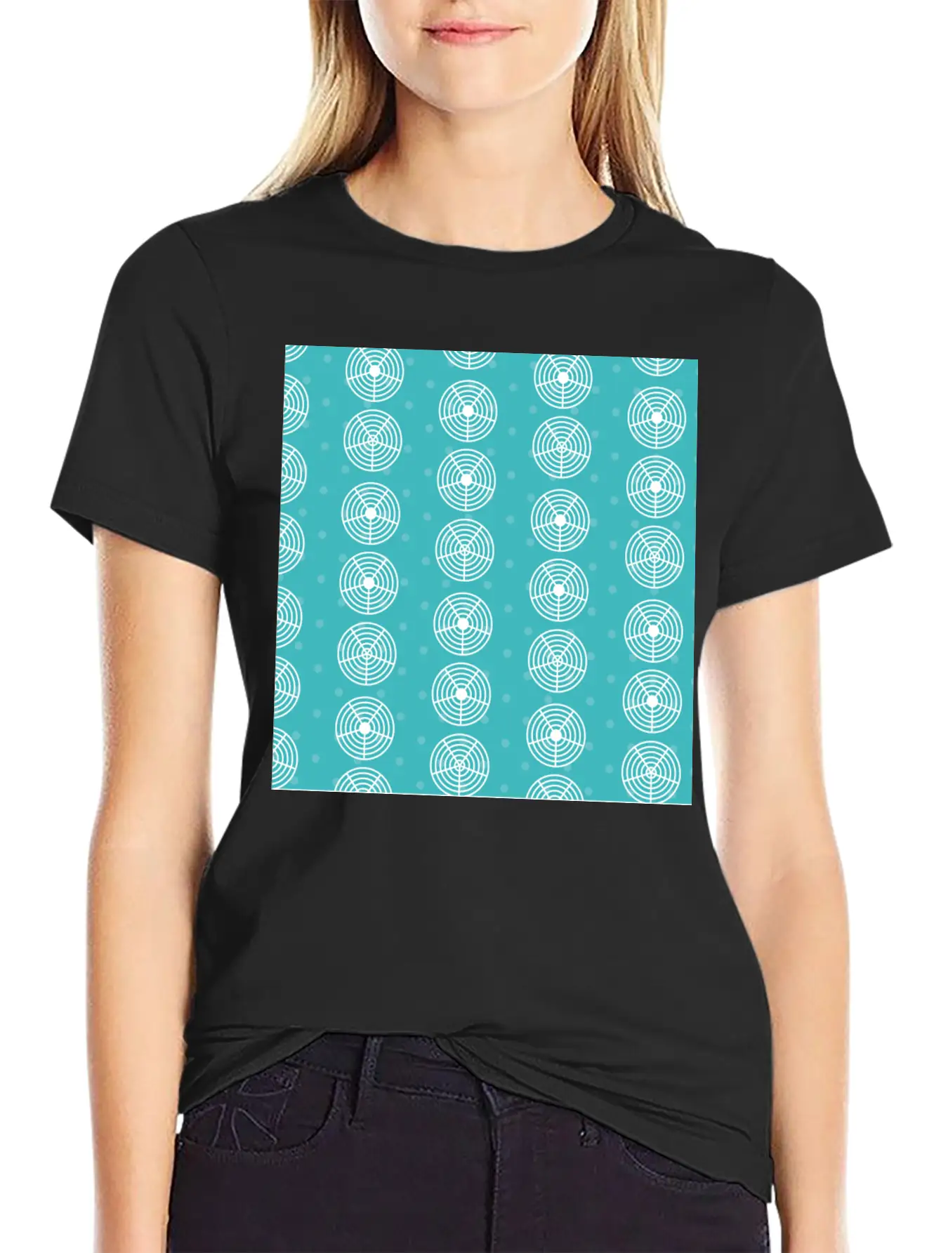Blue Circle Stove Pattern Simple Everyday Graphic Tee – Lightweight Summer Wear