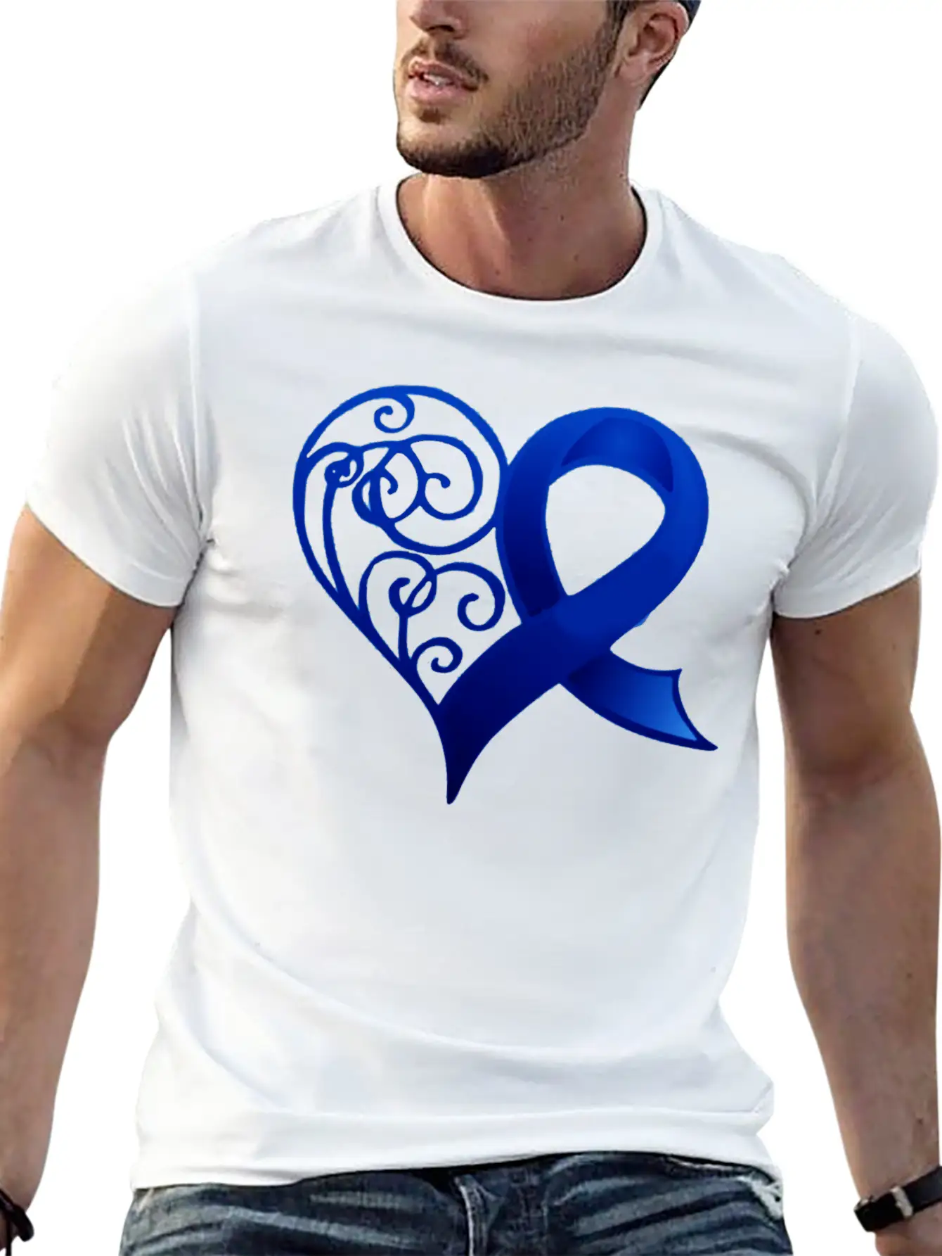 Blue Ribbon Heart Stylish Everyday T-Shirt – Unisex Basic Cotton Tee