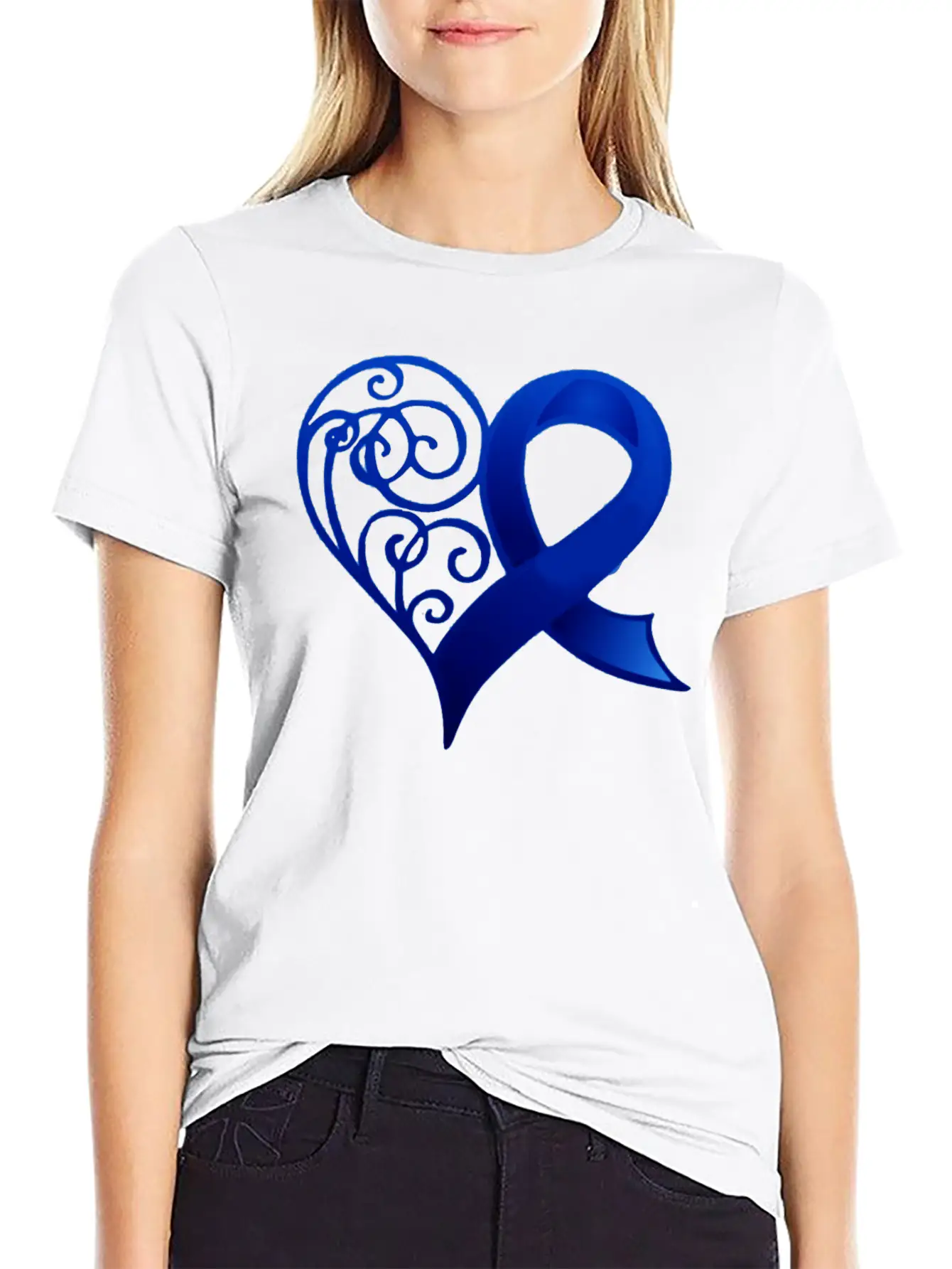 Blue Ribbon Heart Stylish Everyday T-Shirt – Unisex Basic Cotton Tee