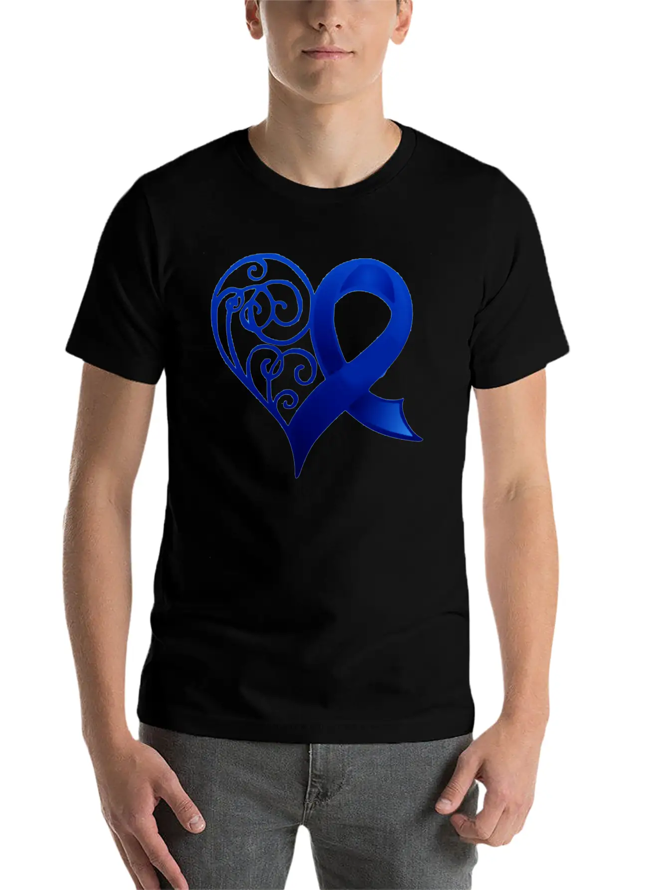 Blue Ribbon Heart Stylish Everyday T-Shirt – Unisex Basic Cotton Tee