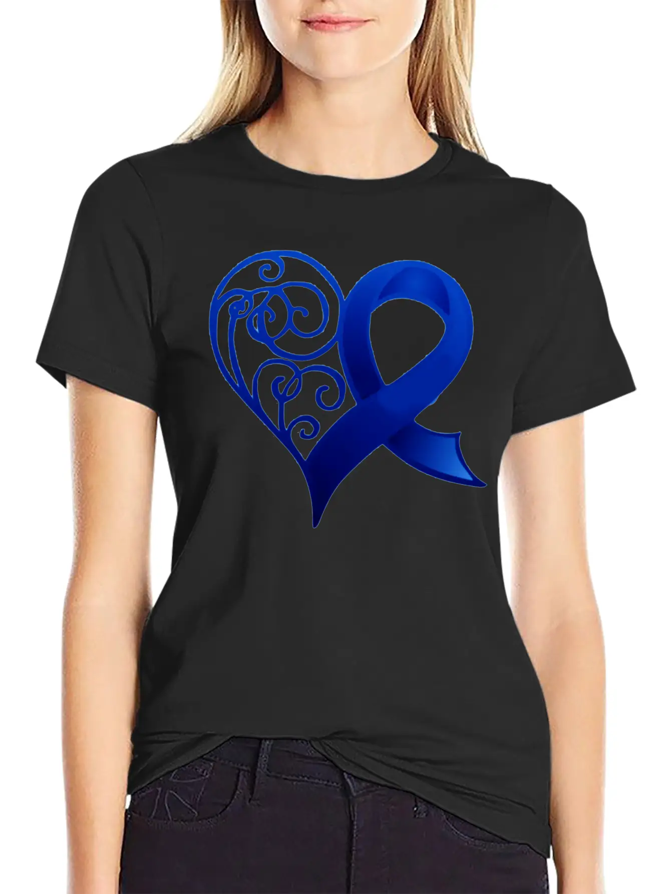 Blue Ribbon Heart Stylish Everyday T-Shirt – Unisex Basic Cotton Tee