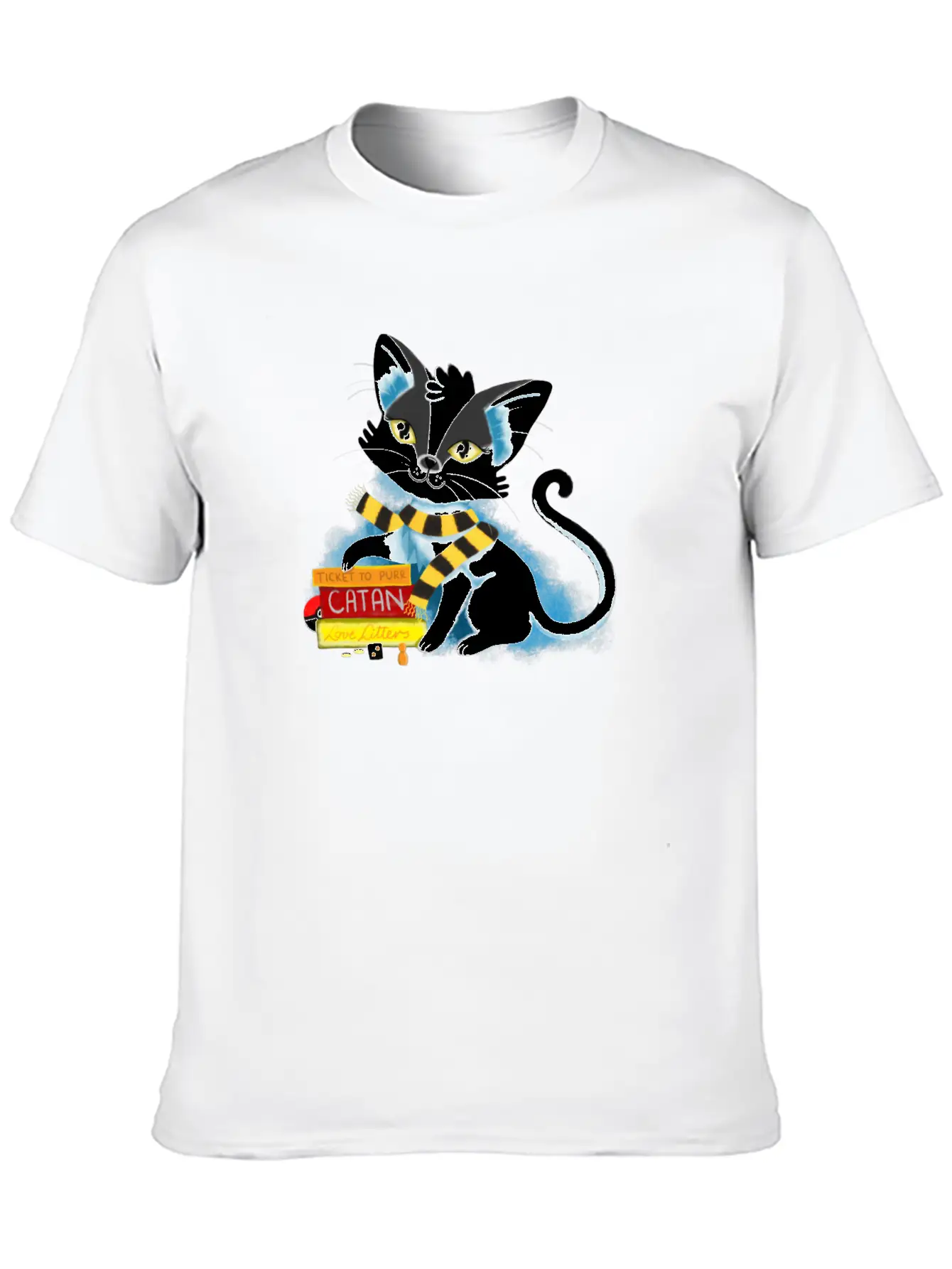 Board Game Cat (hand Painted) With Nerd Stuff Stylish Everyday T-Shirt – Unisex Basic Cotton Tee