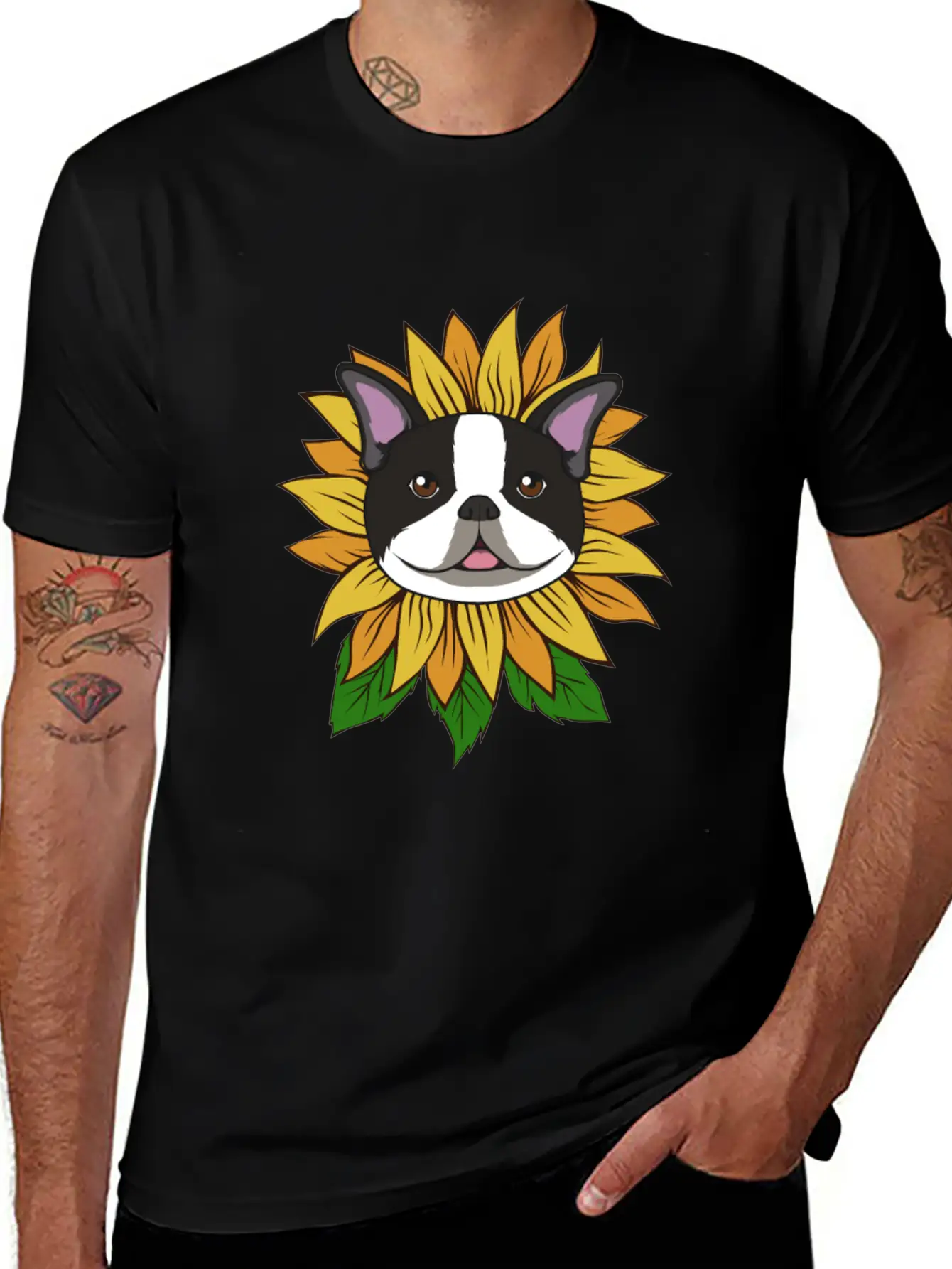 BOSTON TERRIER SUNFLOWER Lightweight Cotton T-Shirt – Daily Comfort Graphic Shirt