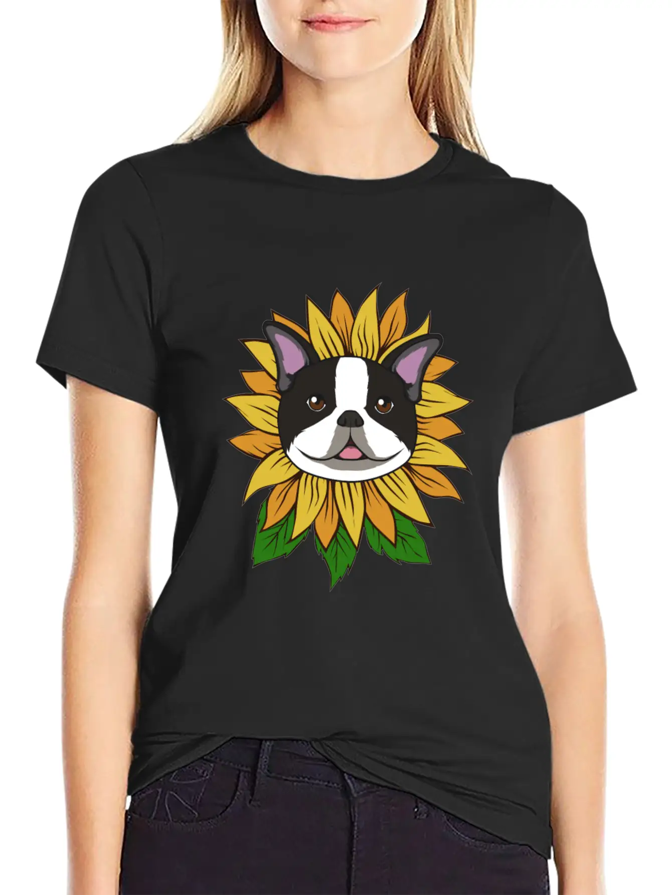 BOSTON TERRIER SUNFLOWER Lightweight Cotton T-Shirt – Daily Comfort Graphic Shirt