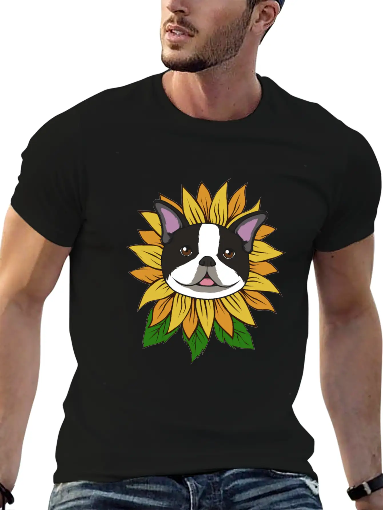 BOSTON TERRIER SUNFLOWER Lightweight Cotton T-Shirt – Daily Comfort Graphic Shirt