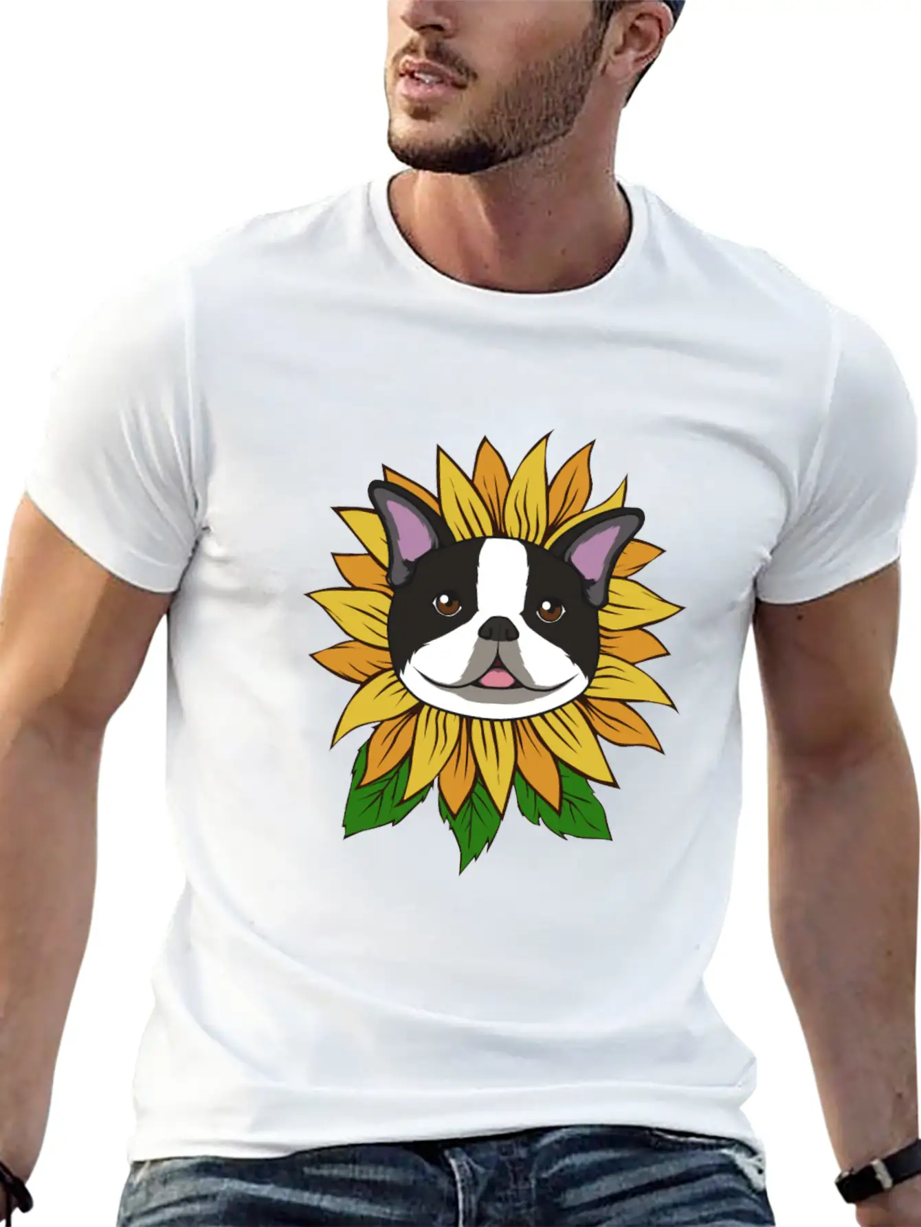 BOSTON TERRIER SUNFLOWER Lightweight Cotton T-Shirt – Daily Comfort Graphic Shirt
