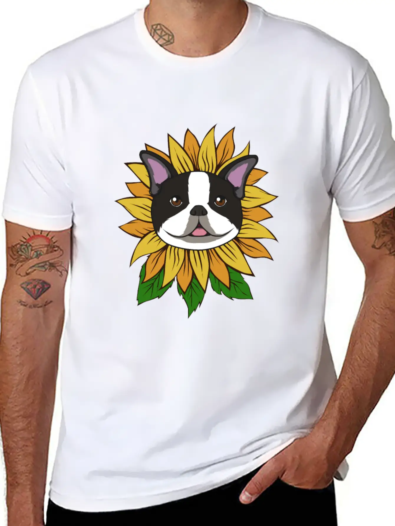 BOSTON TERRIER SUNFLOWER Lightweight Cotton T-Shirt – Daily Comfort Graphic Shirt