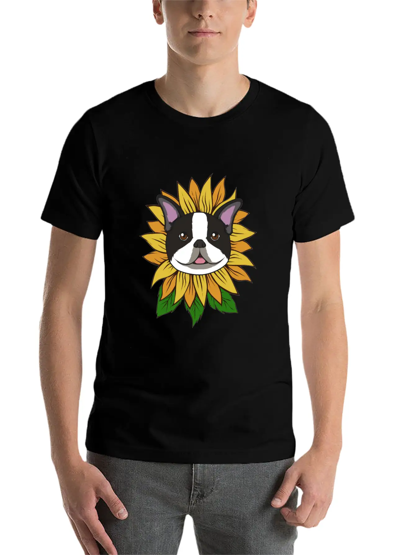 BOSTON TERRIER SUNFLOWER Lightweight Cotton T-Shirt – Daily Comfort Graphic Shirt