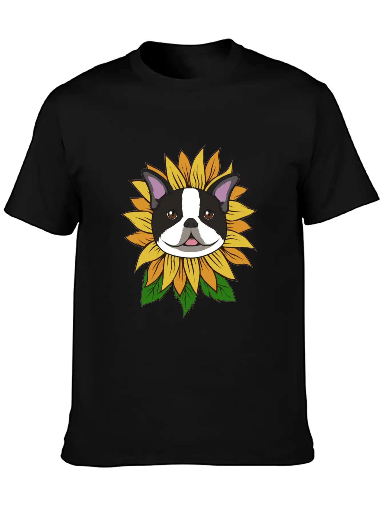 BOSTON TERRIER SUNFLOWER Lightweight Cotton T-Shirt – Daily Comfort Graphic Shirt