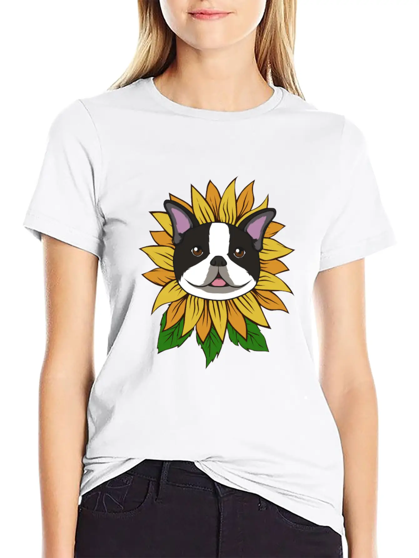 BOSTON TERRIER SUNFLOWER Lightweight Cotton T-Shirt – Daily Comfort Graphic Shirt
