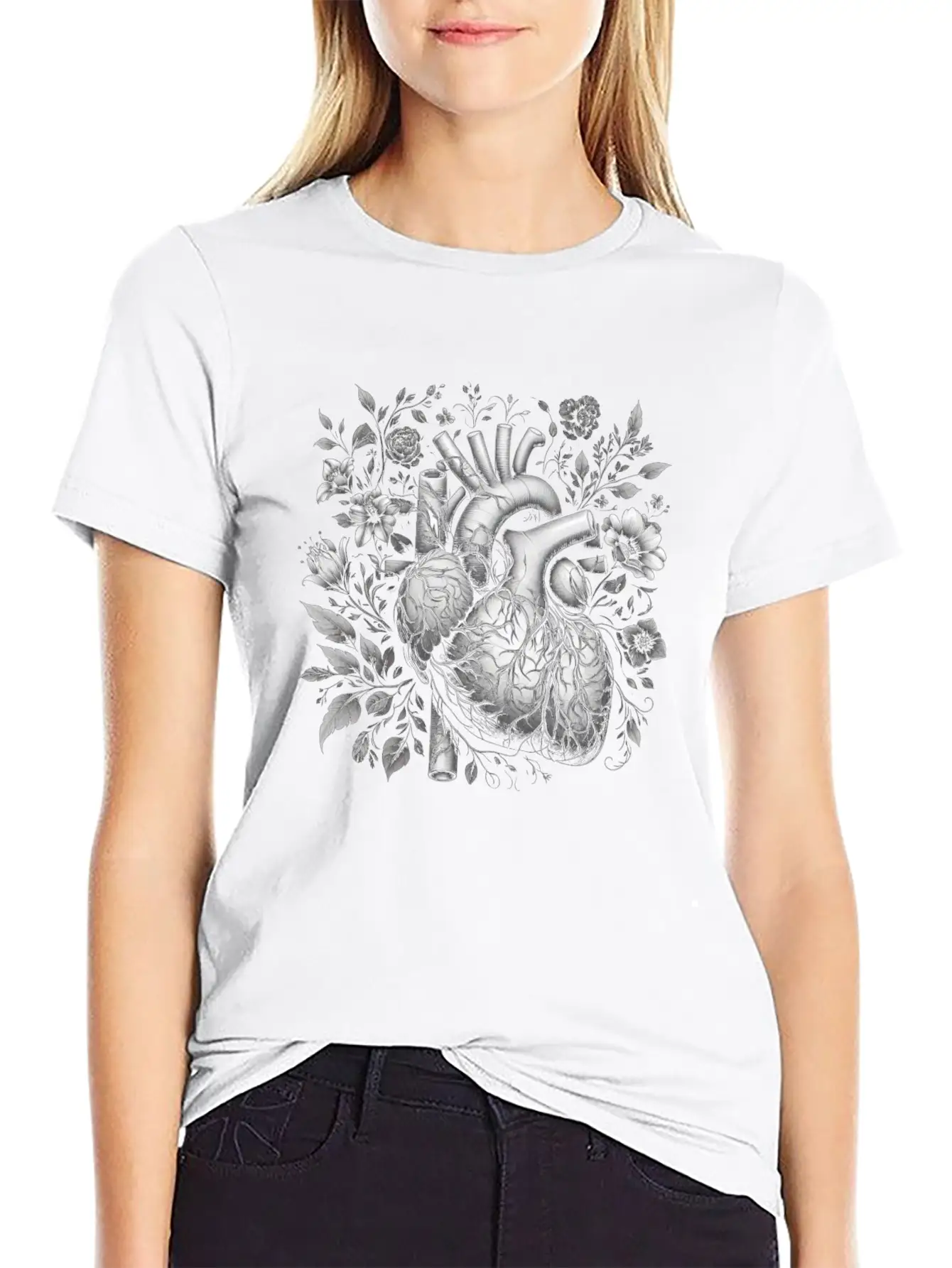 Botanical Heart Artistic Anatomy 2 Basic Graphic T-Shirt – Daily Comfort In Soft Cotton