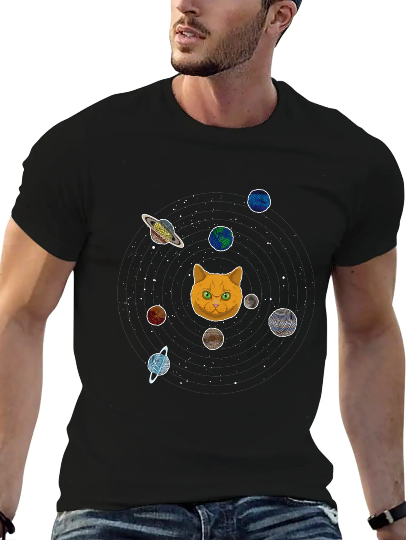 British Shorthair Space Cat Solar Planet System Stylish Everyday T-Shirt – Unisex Basic Cotton Tee