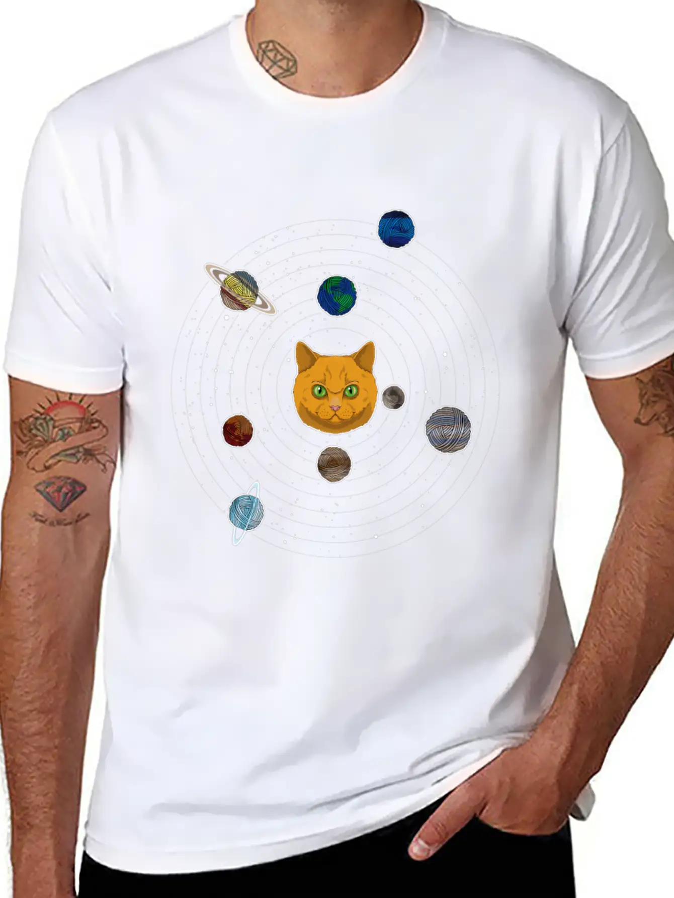British Shorthair Space Cat Solar Planet System Stylish Everyday T-Shirt – Unisex Basic Cotton Tee