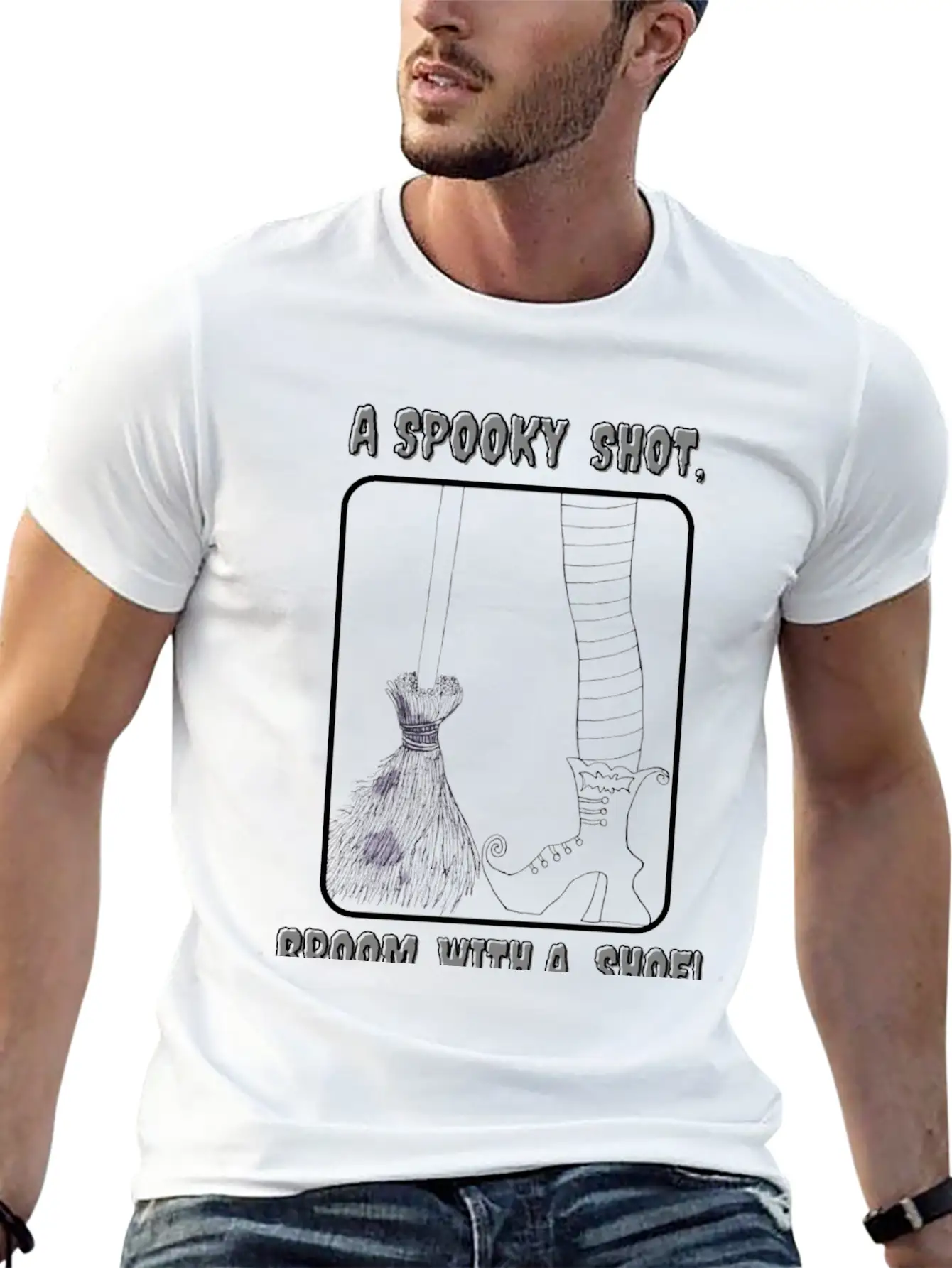 Broom And A Shoe Drawing Basic Graphic T-Shirt – Daily Comfort In Soft Cotton