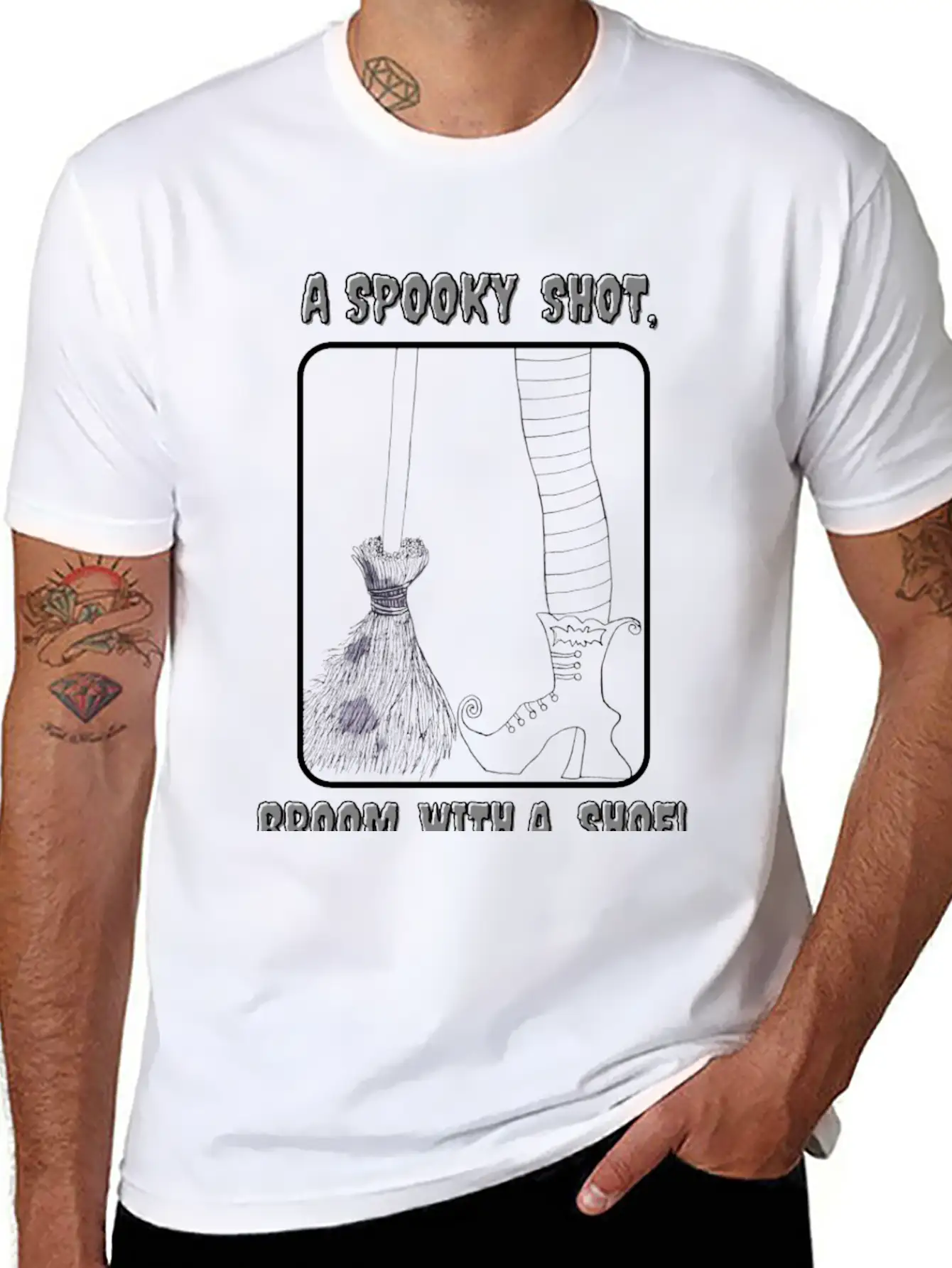 Broom And A Shoe Drawing Basic Graphic T-Shirt – Daily Comfort In Soft Cotton