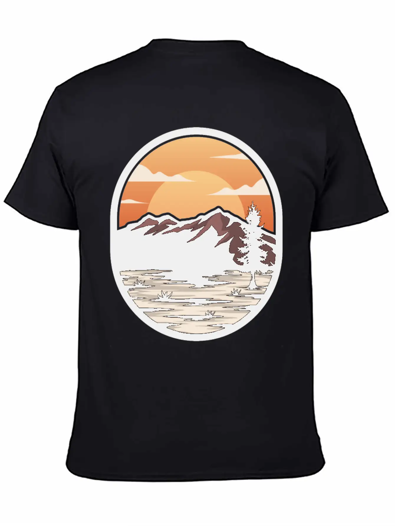 Brown Cream Modern Sunset On The Mountain Stylish Everyday T-Shirt – Unisex Basic Cotton Tee