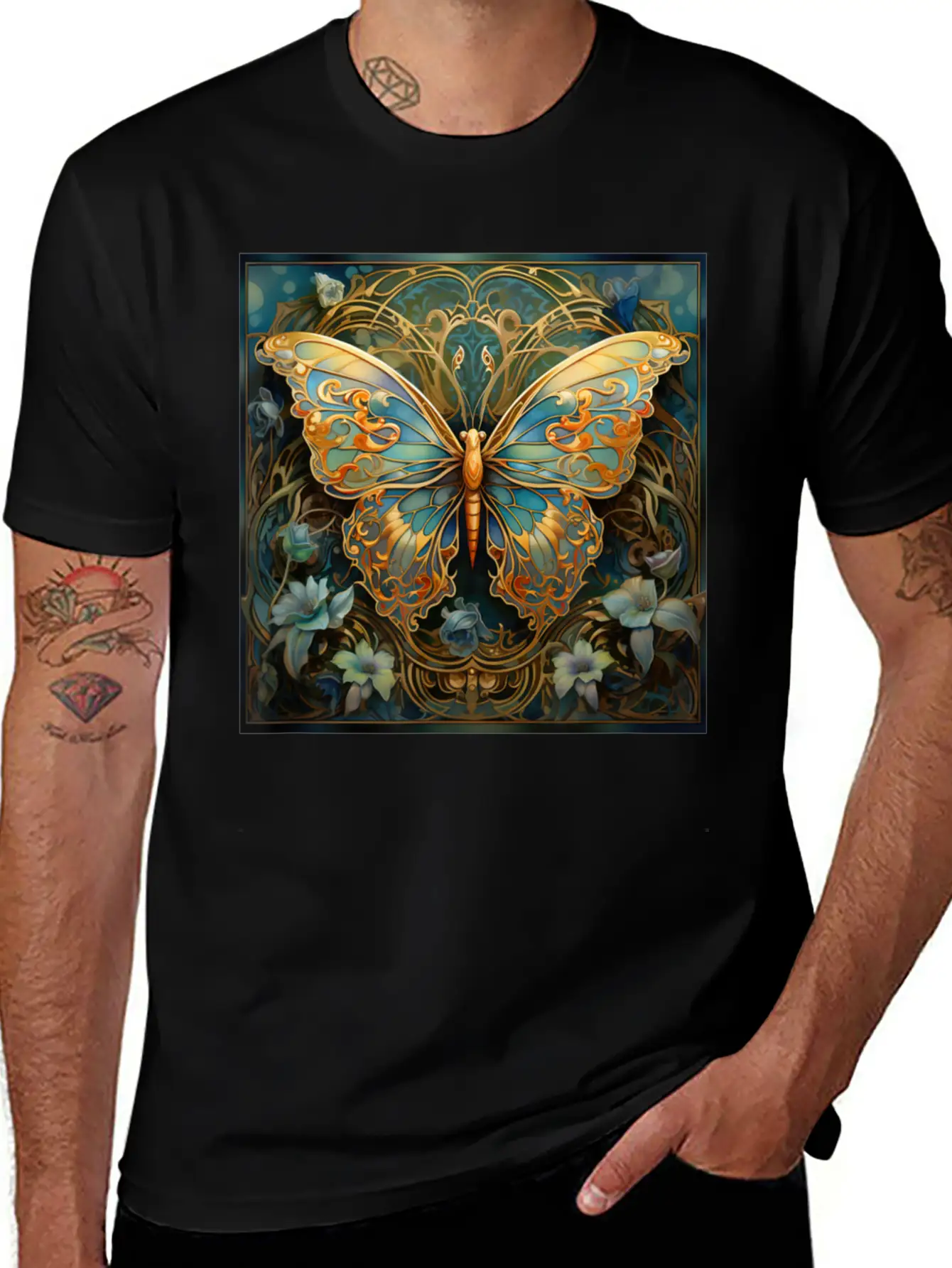 Butterfly Art Nouveau Abstract Stylish Everyday T-Shirt – Unisex Basic Cotton Tee