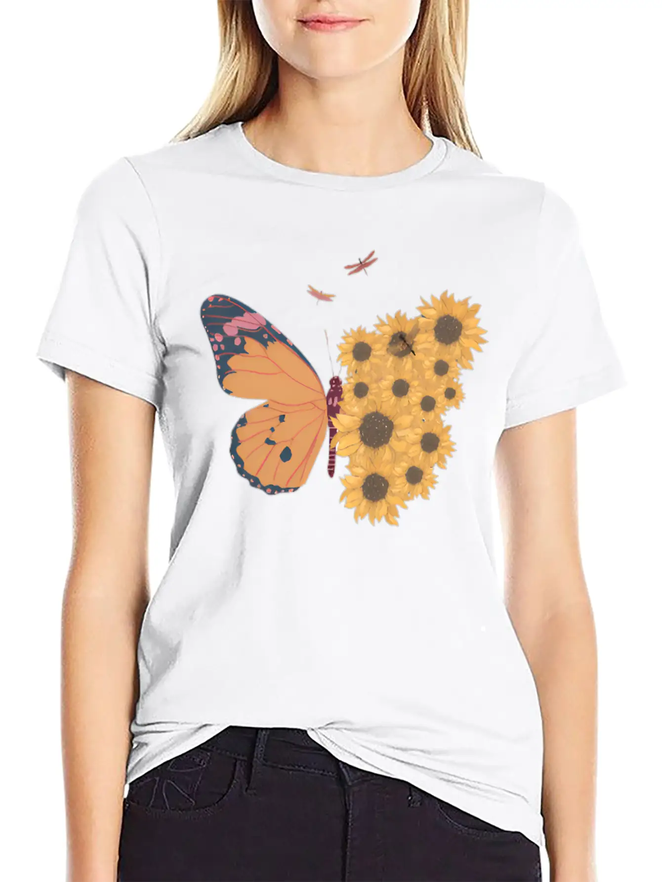 Butterfly With Sunflower Wing Basic Graphic T-Shirt – Daily Comfort In Soft Cotton