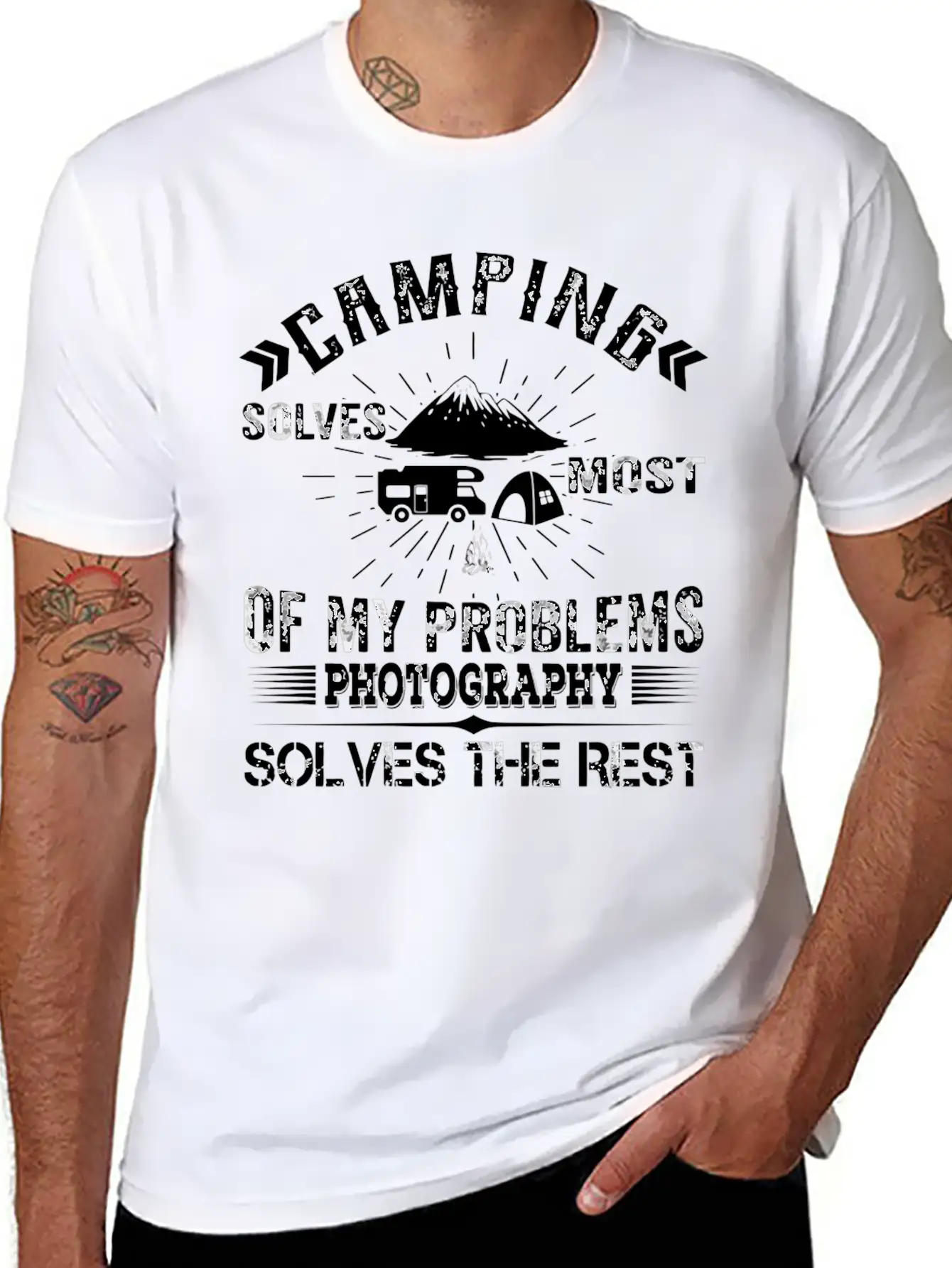 Camping Solves Most Of My Problems Photography Sol Basic Graphic T-Shirt – Daily Comfort In Soft Cotton
