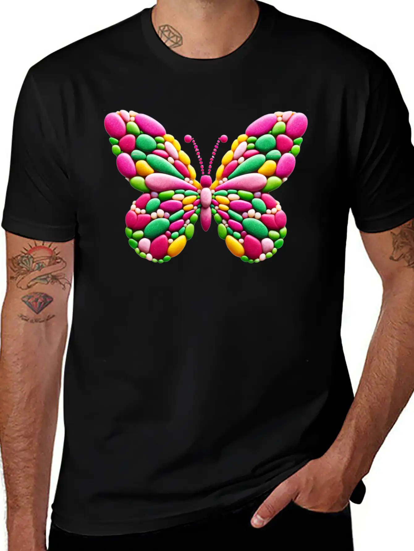 Candy Mosaic Monarch Pebble Butterfly Casual Graphic T-Shirt – Simple And Comfortable Daily Wear