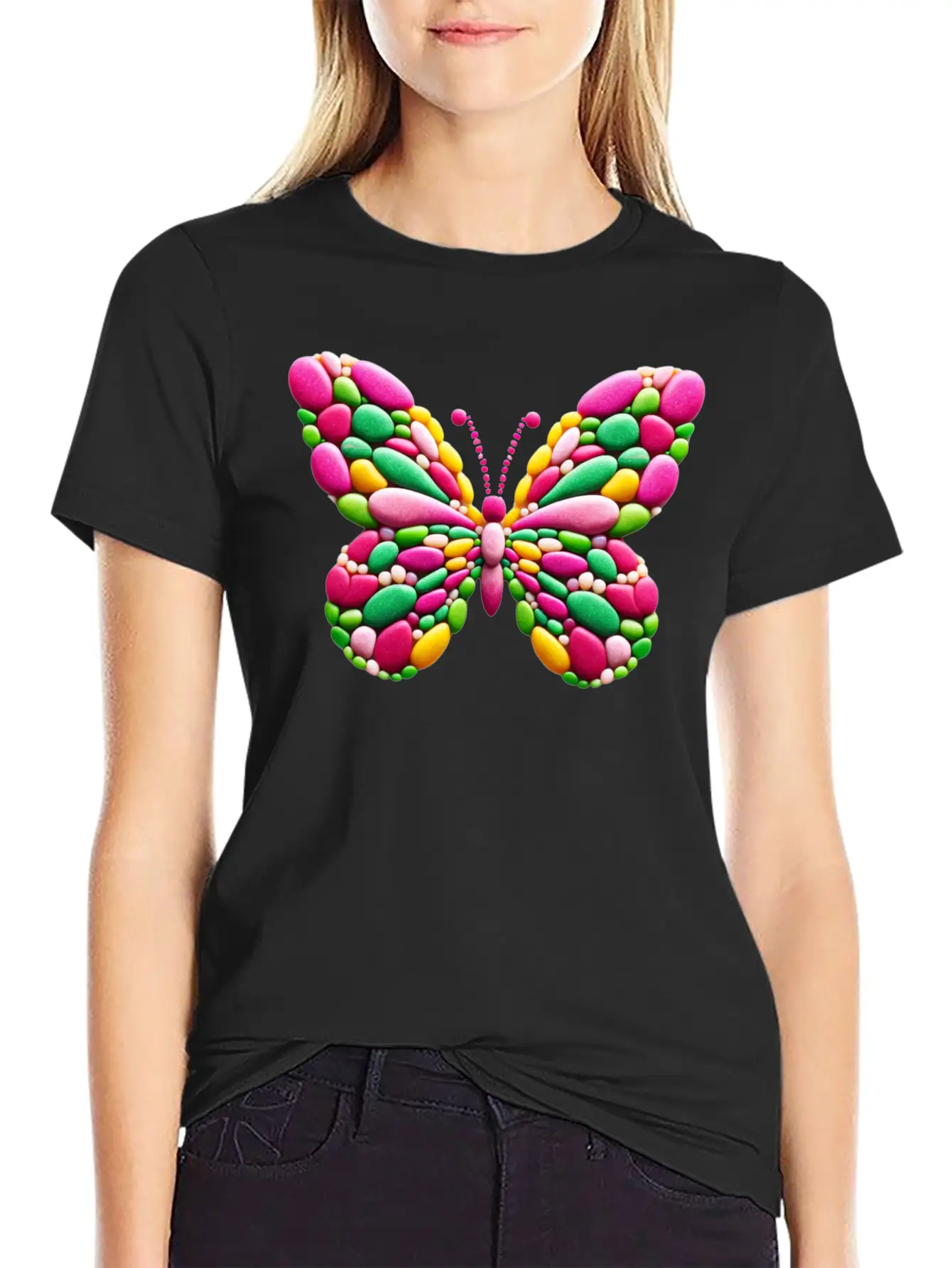 Candy Mosaic Monarch Pebble Butterfly Casual Graphic T-Shirt – Simple And Comfortable Daily Wear