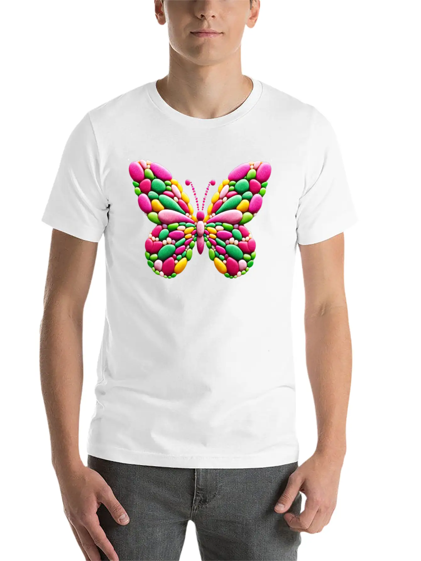 Candy Mosaic Monarch Pebble Butterfly Casual Graphic T-Shirt – Simple And Comfortable Daily Wear