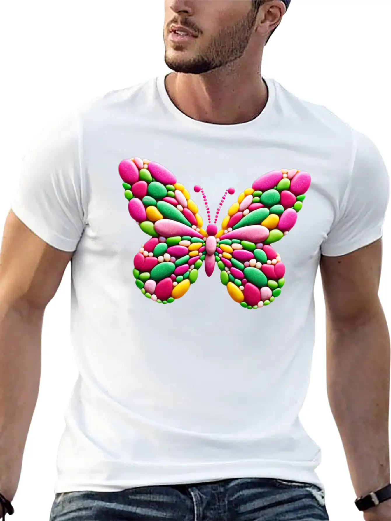 Candy Mosaic Monarch Pebble Butterfly Casual Graphic T-Shirt – Simple And Comfortable Daily Wear