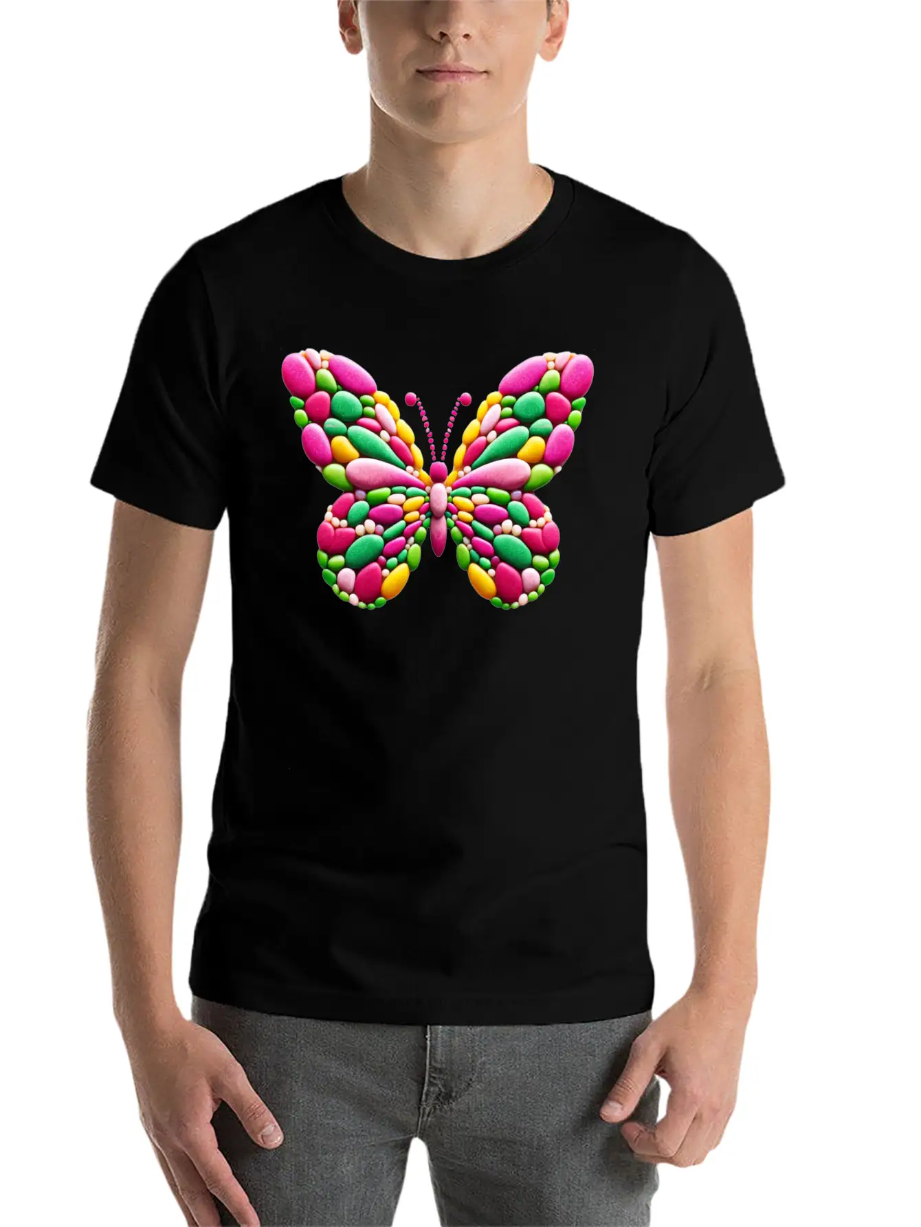 Candy Mosaic Monarch Pebble Butterfly Casual Graphic T-Shirt – Simple And Comfortable Daily Wear