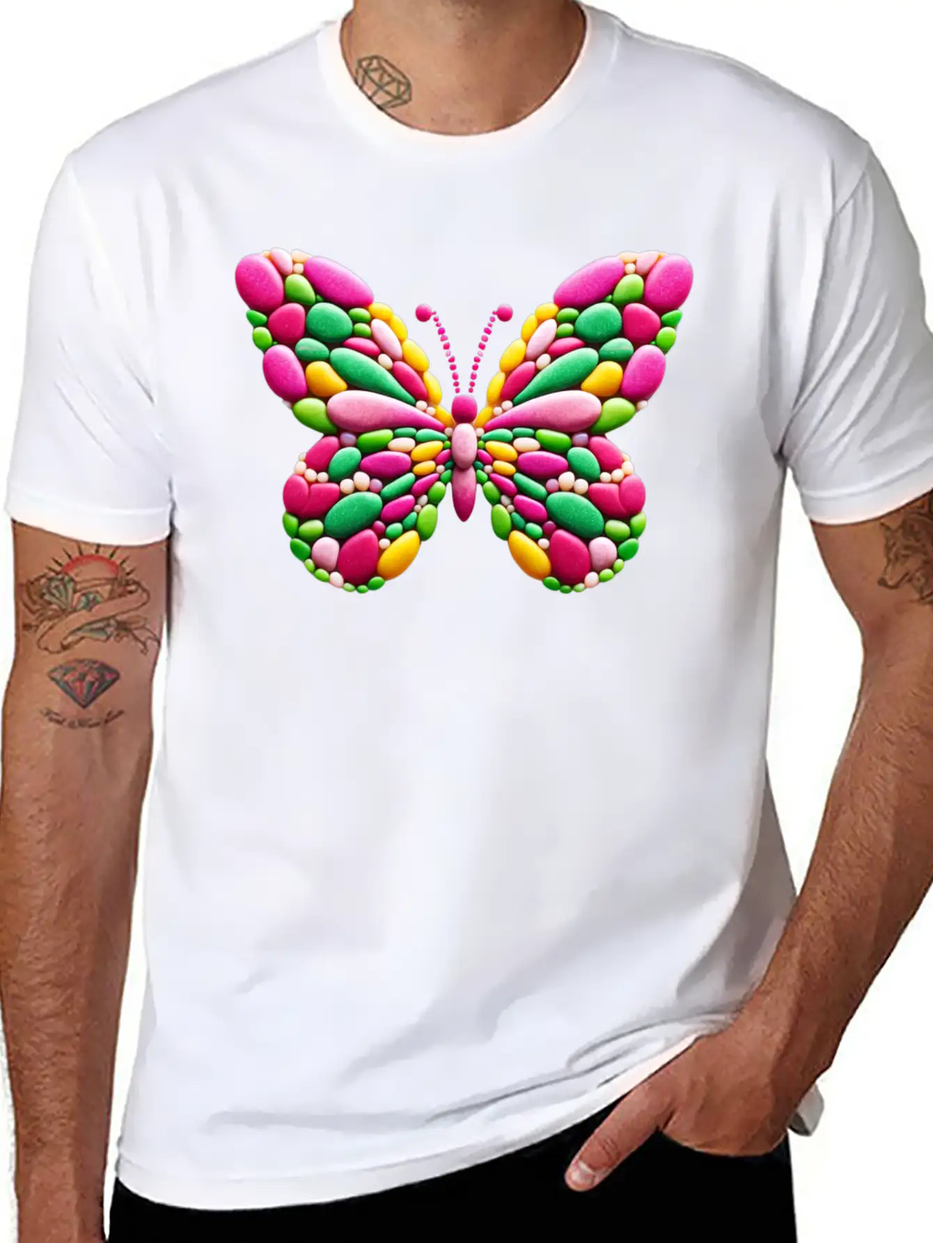 Candy Mosaic Monarch Pebble Butterfly Casual Graphic T-Shirt – Simple And Comfortable Daily Wear